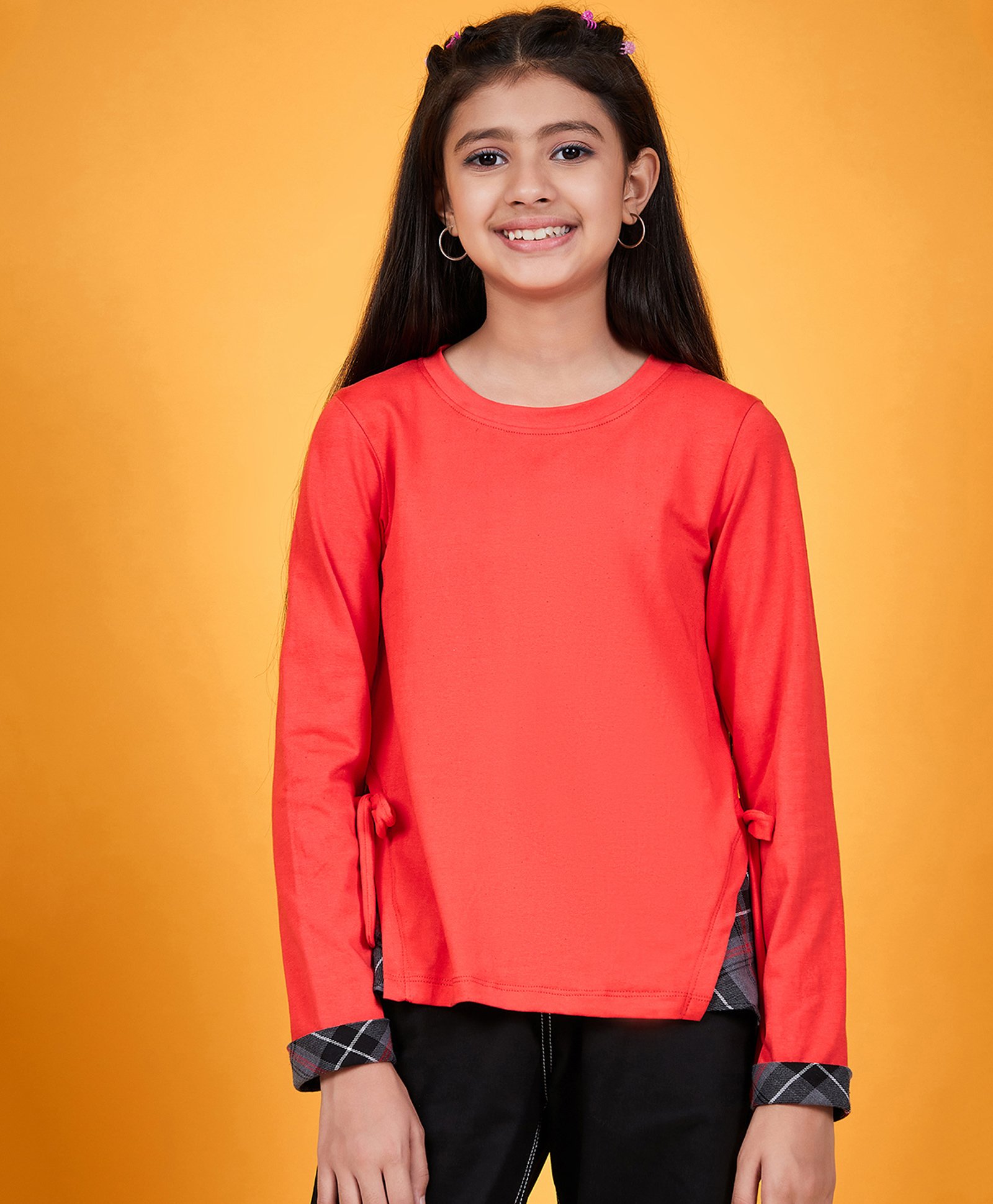 Pspeaches Cotton Full Sleeves Placement Checked Top - Red-image-9