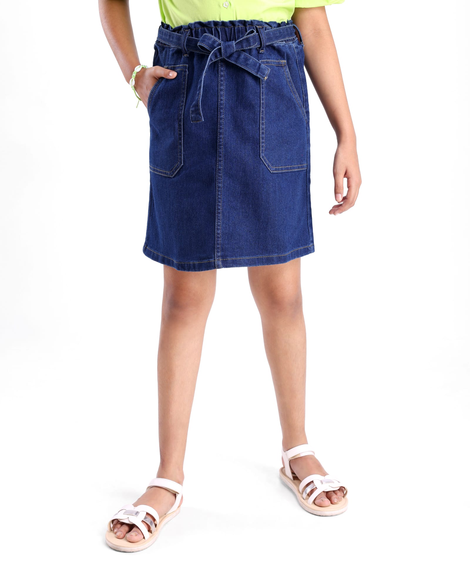 Pine Kids Knee Length Solid Color Denim Skirt - Navy Blue-image-41
