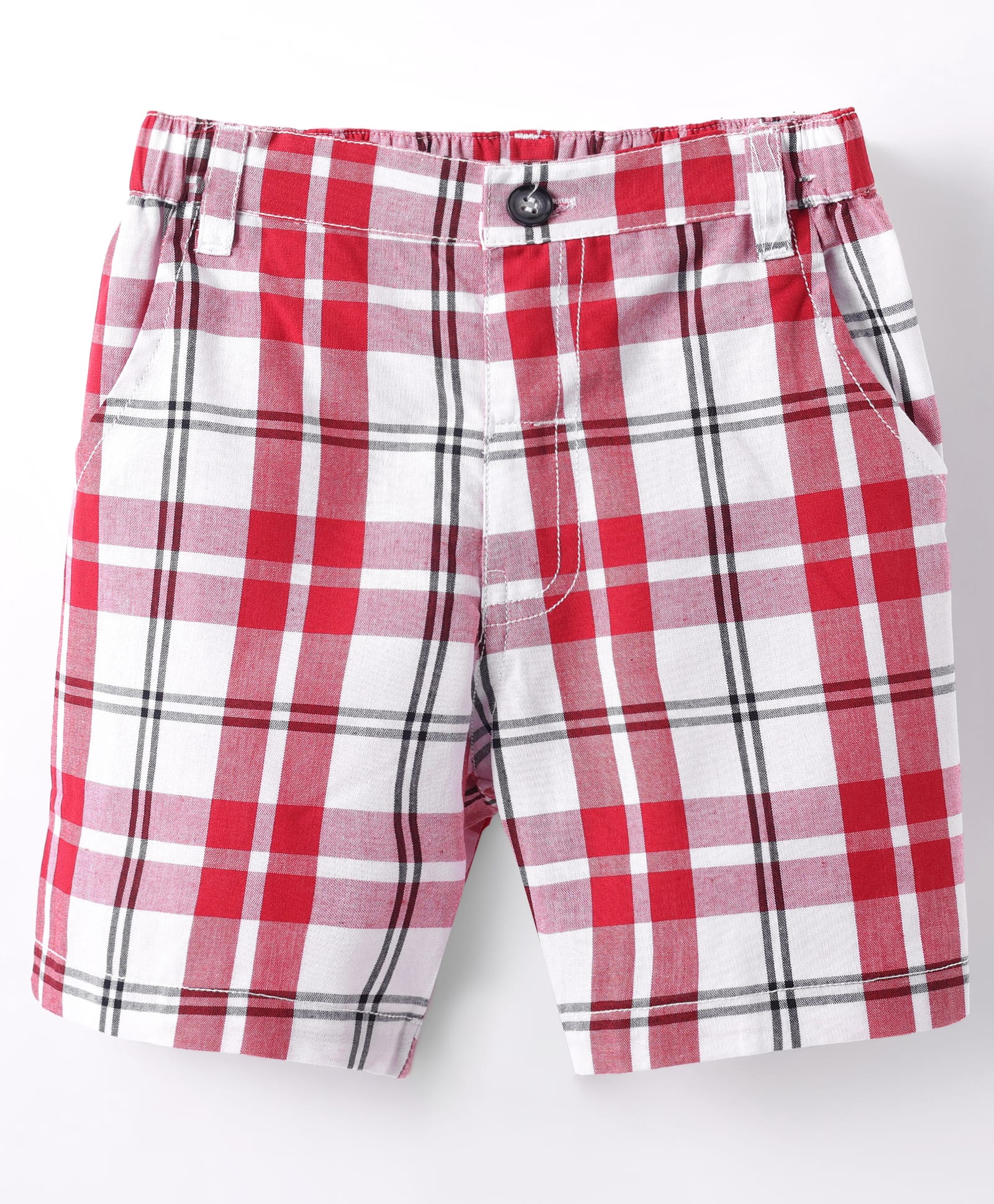 Simply Premium Cotton Woven Knee Length Checkered Shorts - Red-picture-12