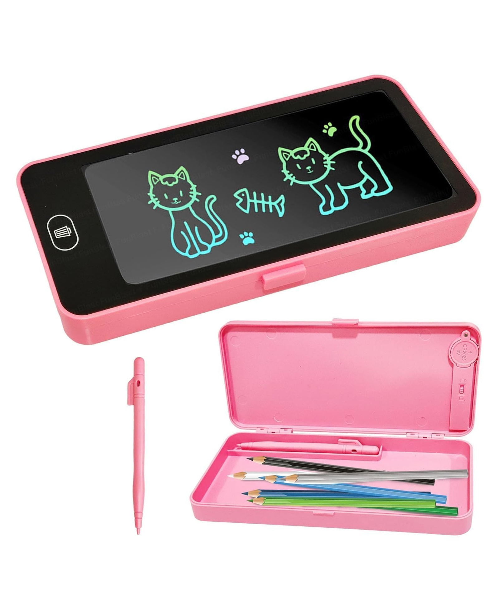 New Pinch 2in1 Pencil Case Geometry Box with LCD Tablet Graphic LCD Writing Tablet with Pencil Box Magic Pencil Case with LCD Board Tablet Birthday Gift Return Gift for Kids pink-image-33