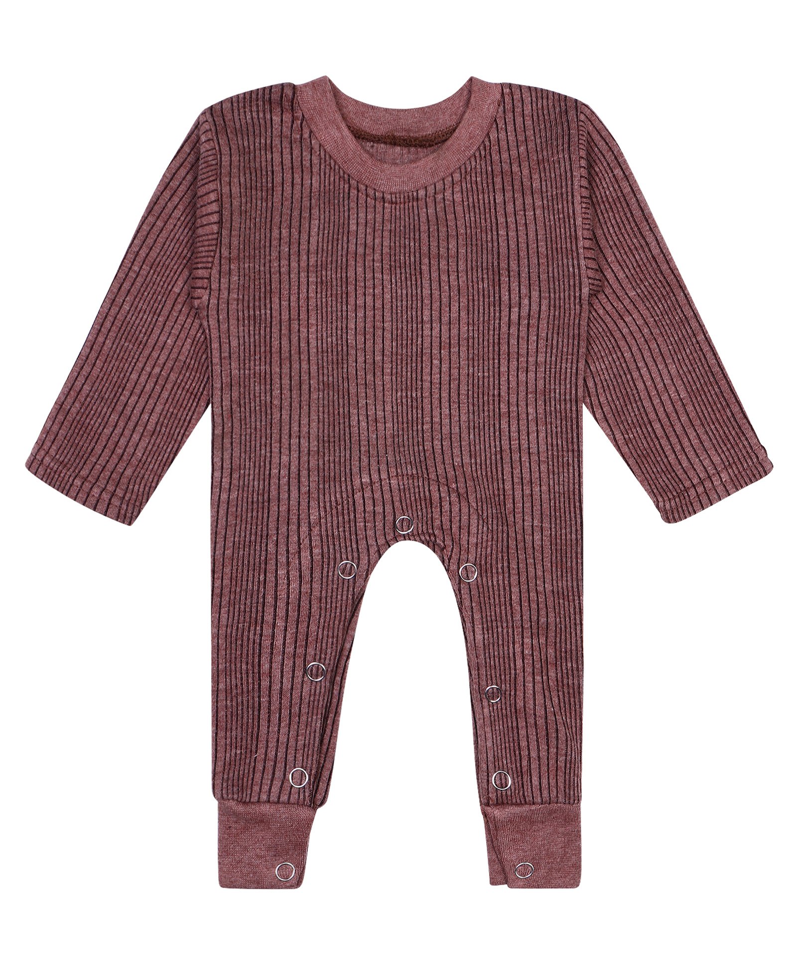 Superminis Full Sleeves Striped Thermal Romper - Brown-image-6