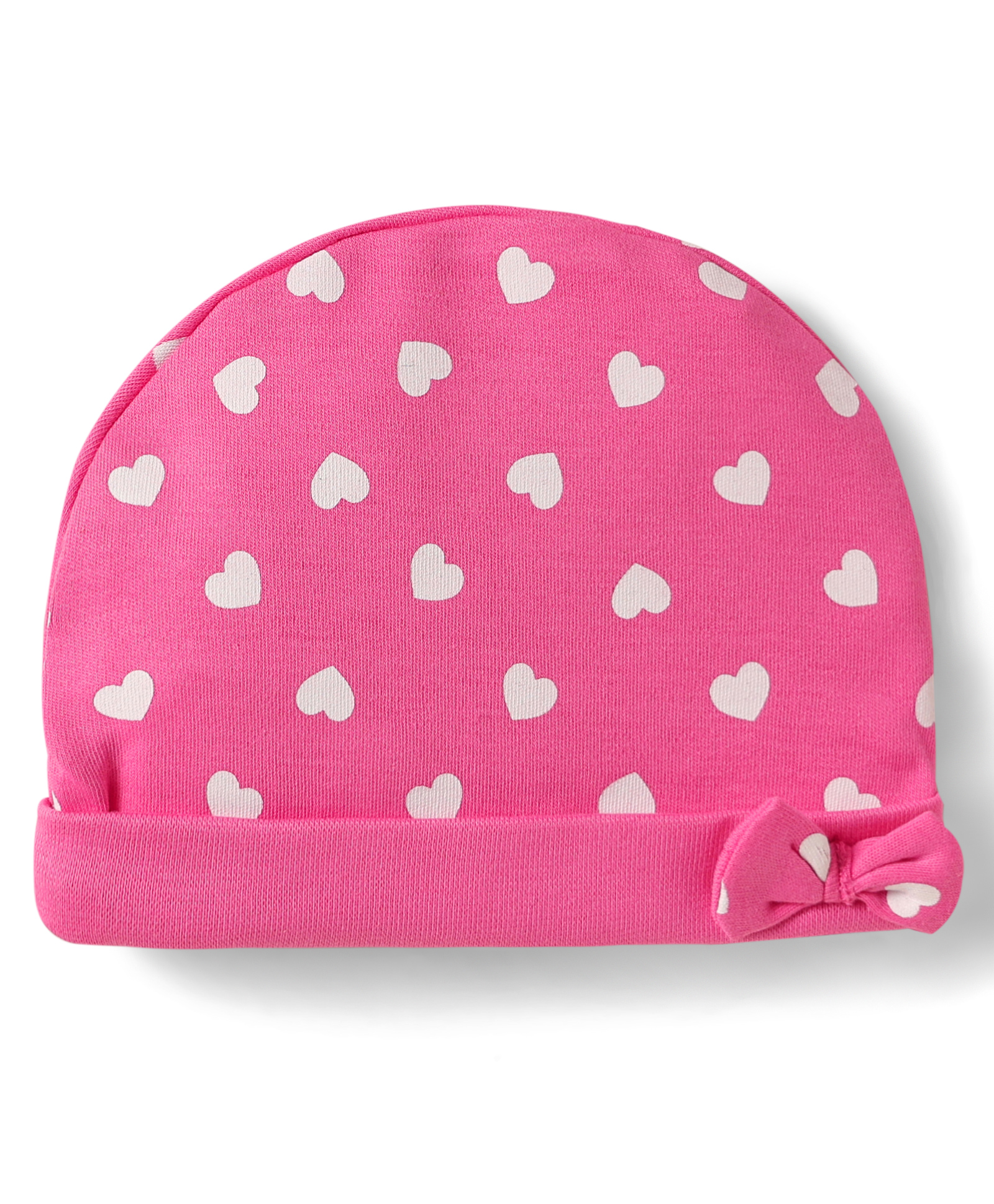 Babyhug 100% Cotton Knit Cap With Heart Print & Bow Applique - Pink-picture-16