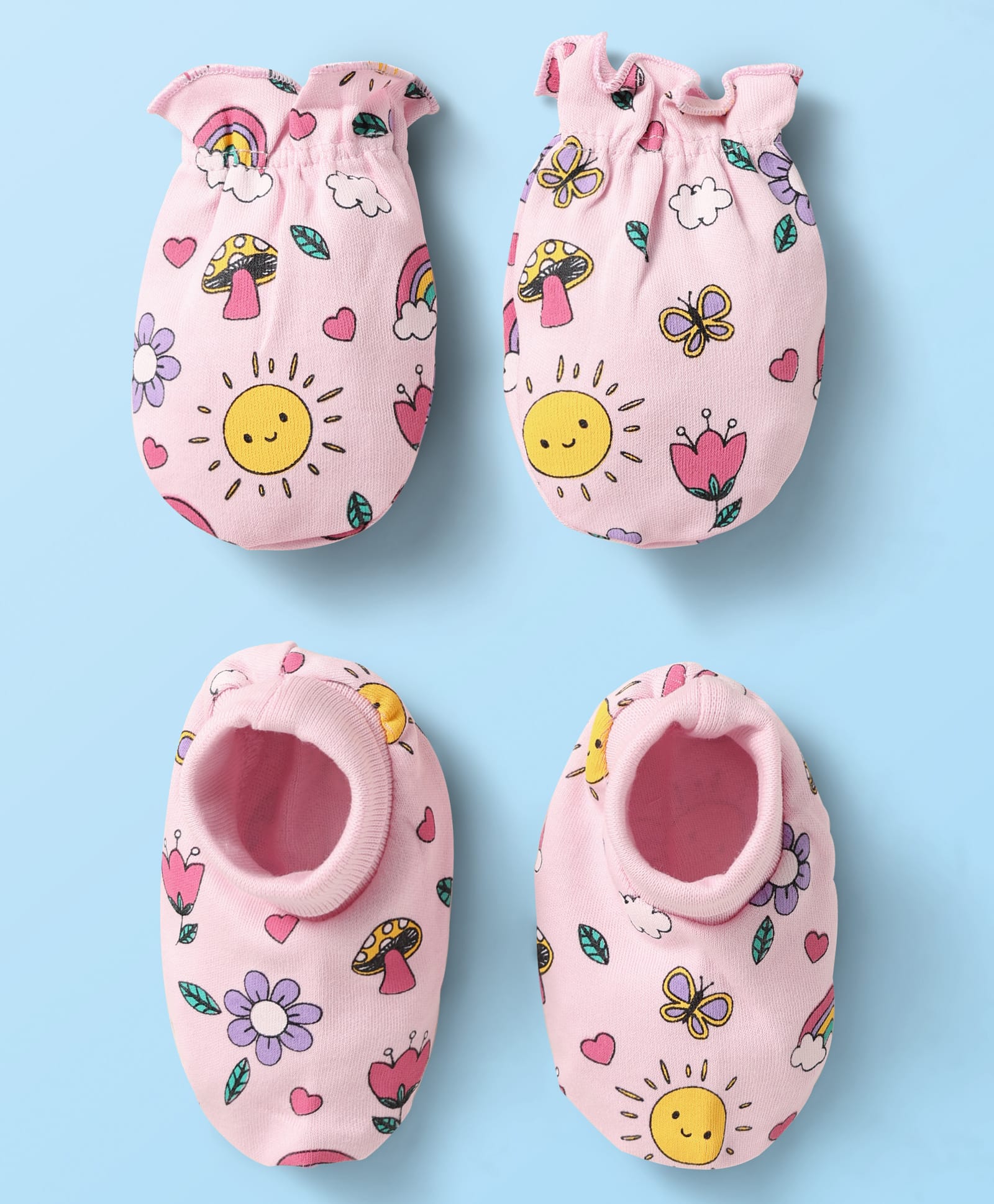 Babyhug 100% Cotton Interlock Knit Mittens & Booties With Floral Print - Pink-image-24