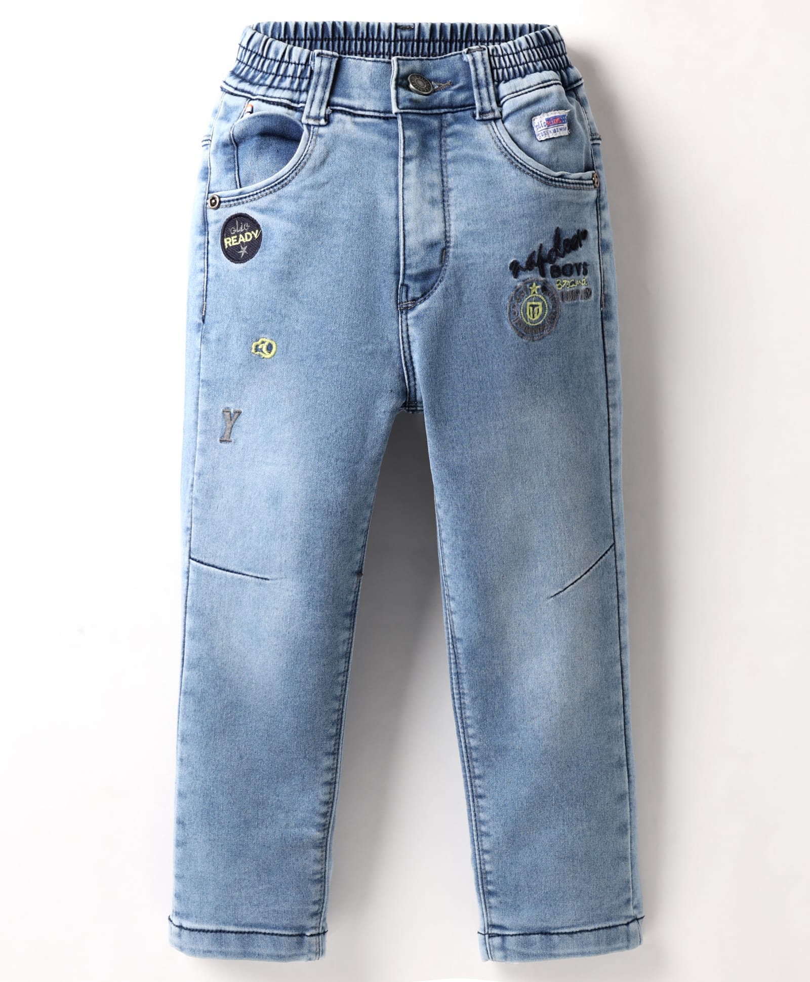 Olio Kids Woven Full Length Denim Jeans With Embroidery & Patch Detailing - Light Blue-picture-23