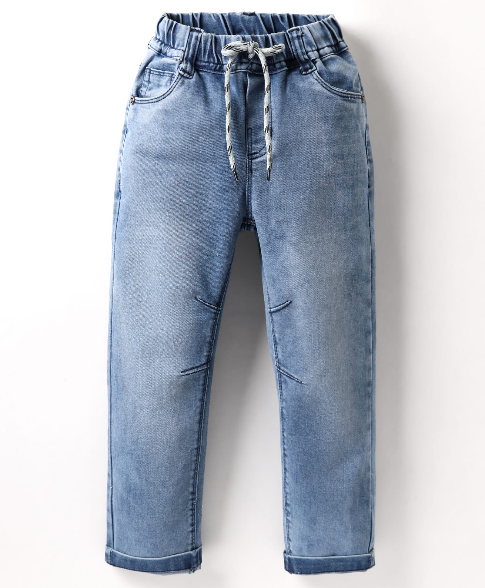 Olio Kids Woven Full Length Solid Denim Jeans - Blue-picture-18