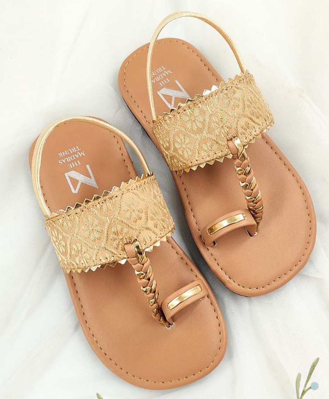 The Madras Trunk Brocade Designed Kolhapuri Chappal - Tan-image-12