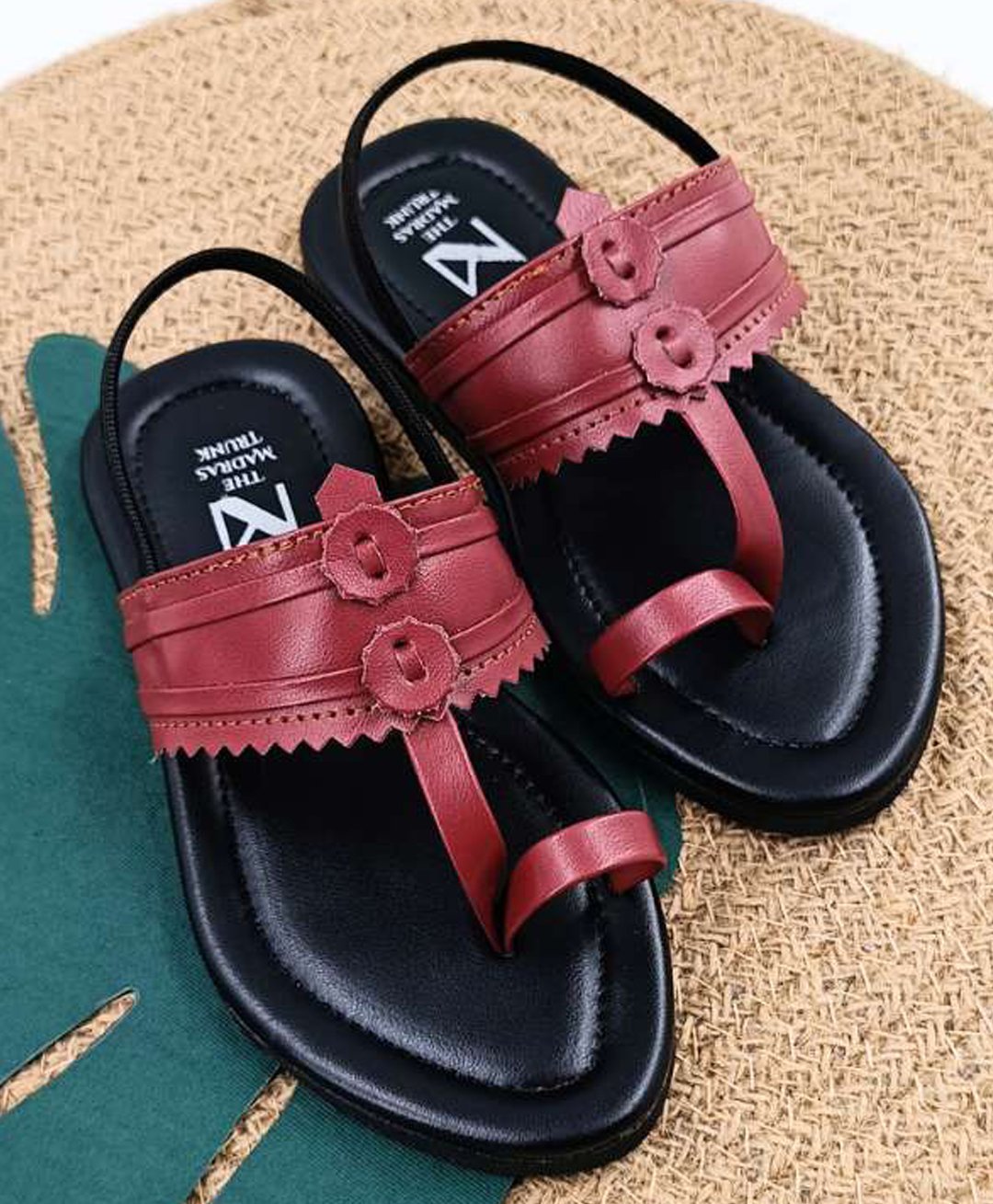 The Madras Trunk Design Detailed Kolhapuri Chappal - Black & Maroon-picture-28