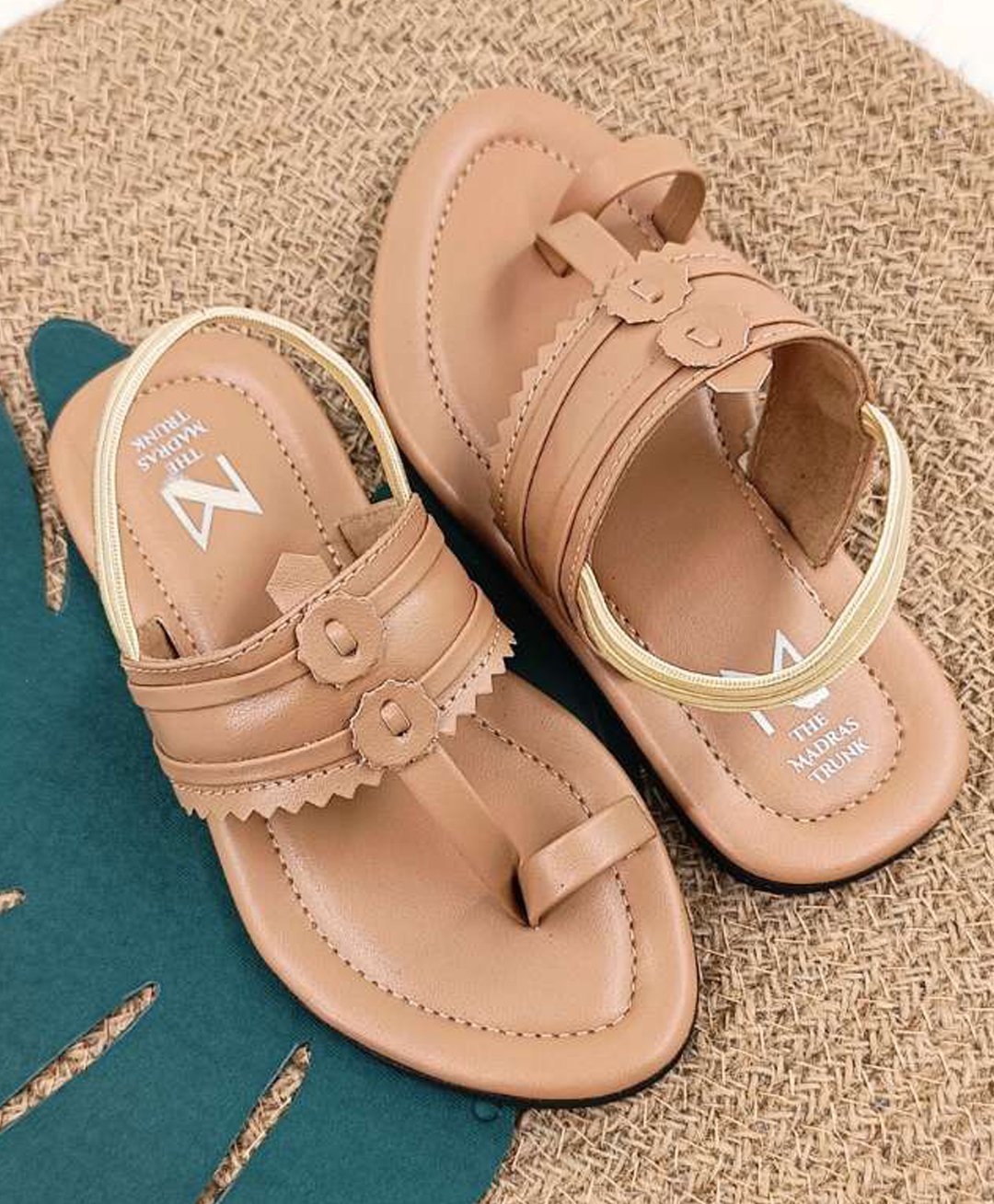 The Madras Trunk Design Detailed Kolhapuri Chappal - Tan-image-24