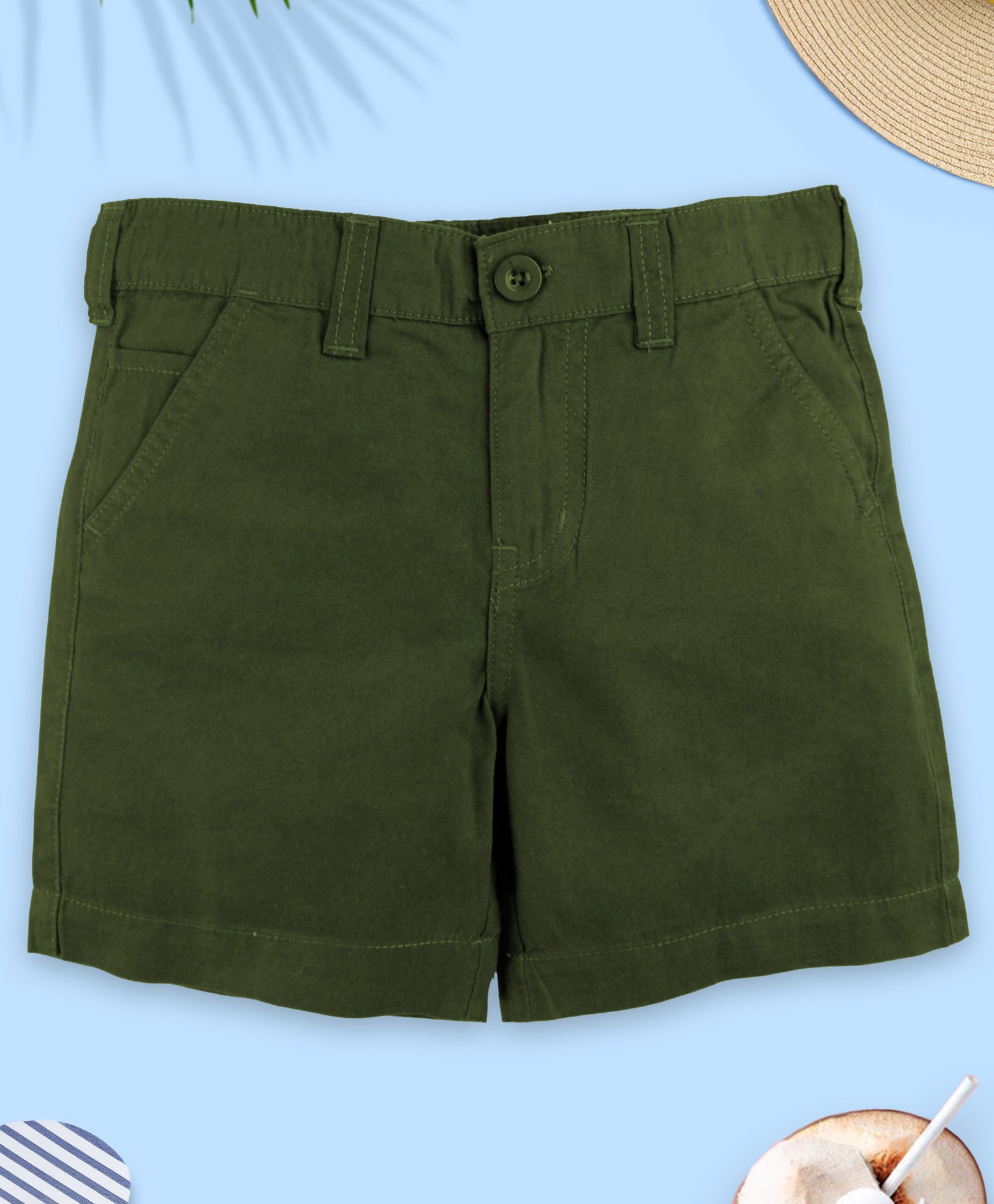Kiddopanti Cotton Lycra Solid Shorts - Military Green-picture-18