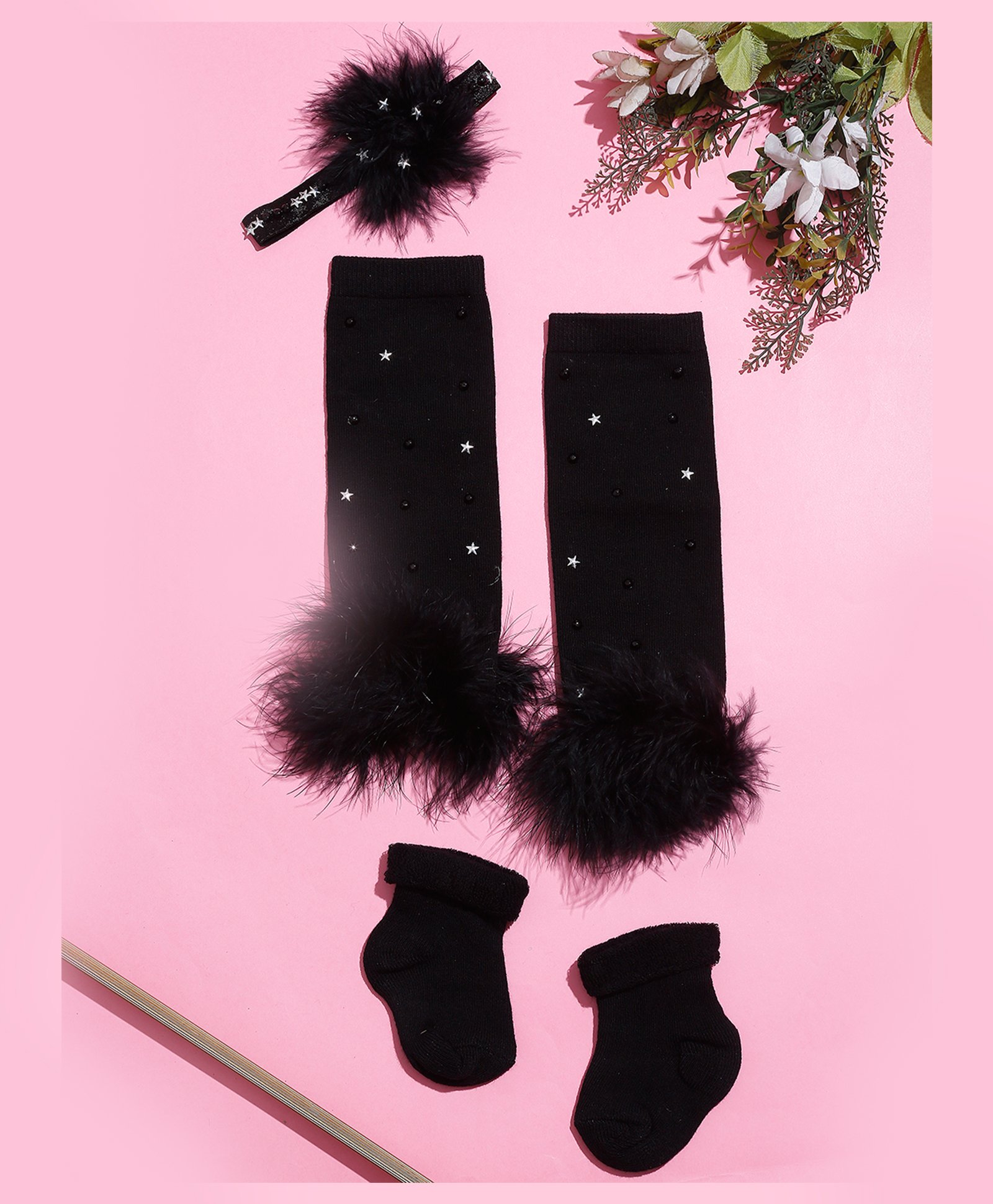 Tipy Tipy Tap Fur Leg Warmer With Socks & Headband - Black-picture-29