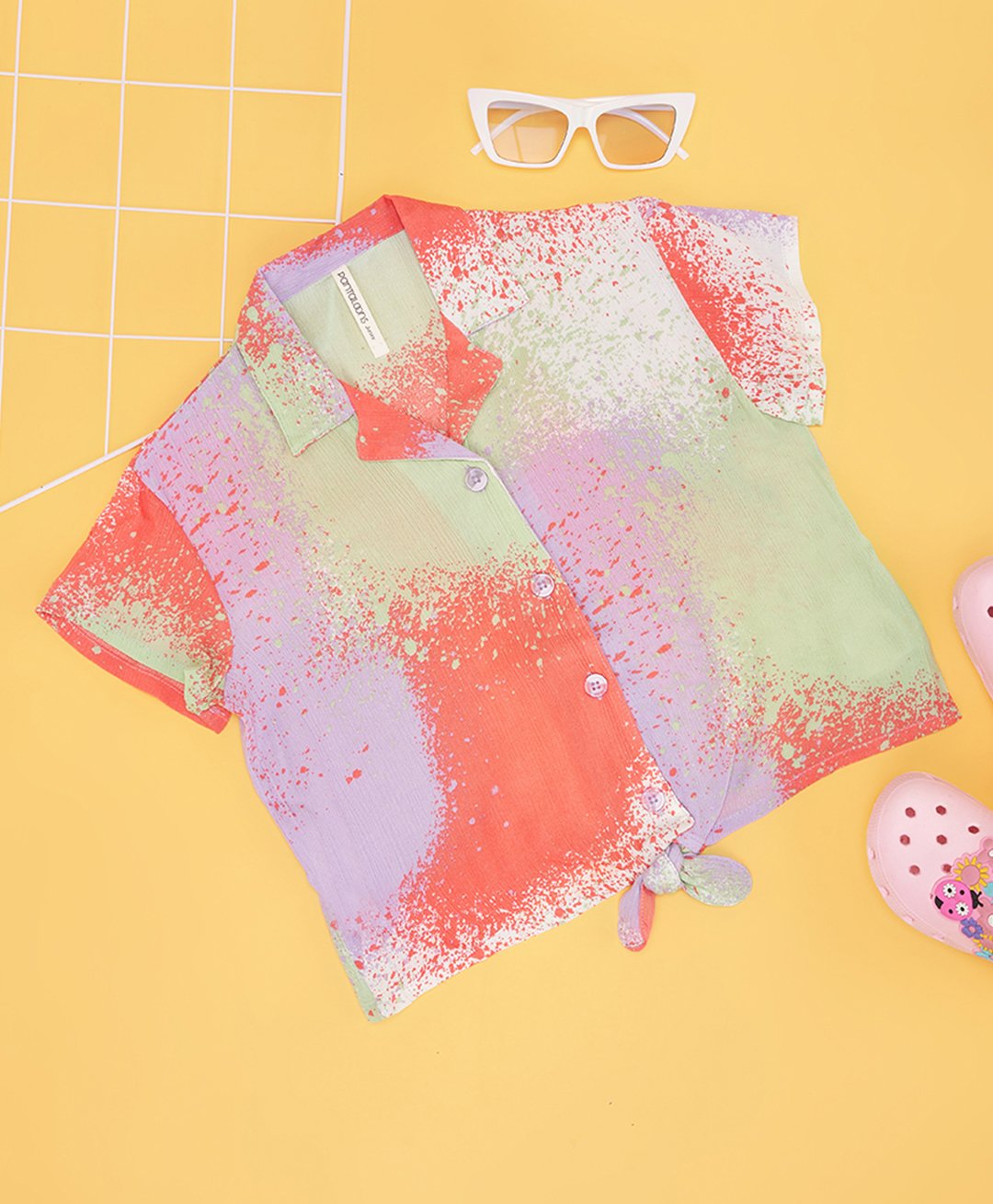 Pantaloons Junior Viscose Half Sleeves Abstract Printed Shirt Style Top - Multi Colour-picture-13