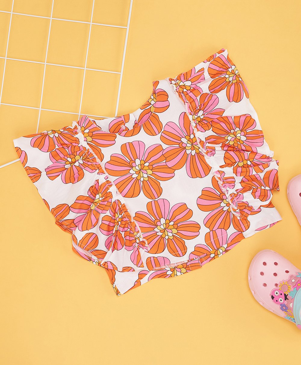 Pantaloons Junior Rayon Sleeveless Frill Detailed Floral Printed Top - Orange & White-picture-36