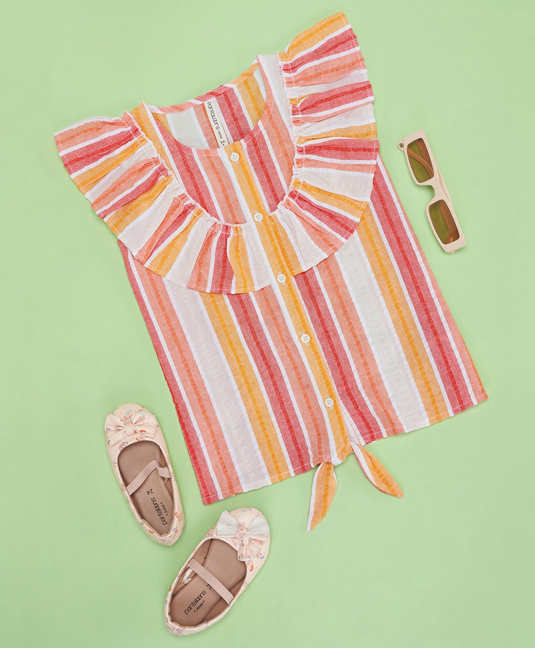 Pantaloons Junior Cotton Sleeveless Striped Top - Multi Colour-picture-30