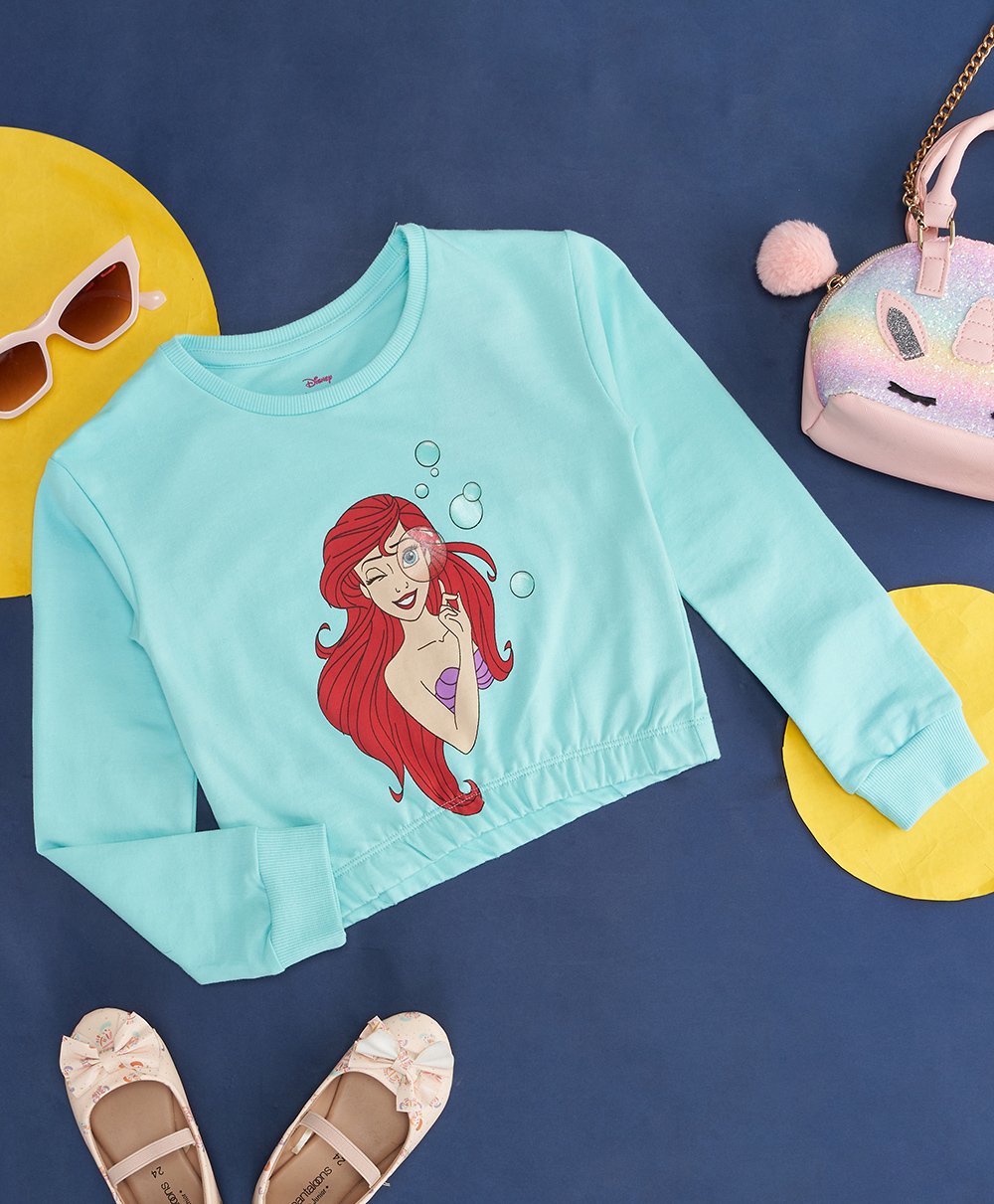 Pantaloons Junior Cotton Disney The Little Mermaid Featuring Full Sleeves Ariel Printed Top - Aqua Blue-picture-20