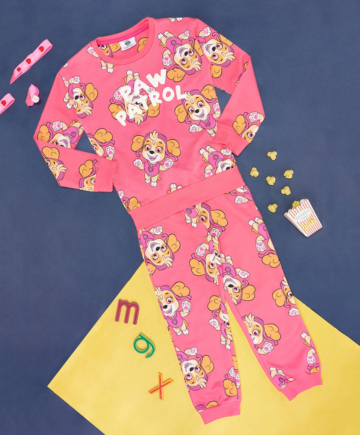 Pantaloons Junior Cotton Paw Patrol Featuring Full Sleeves Characters Printed Coordinating Sweatshirt & Joggers Set - Pink-picture-10