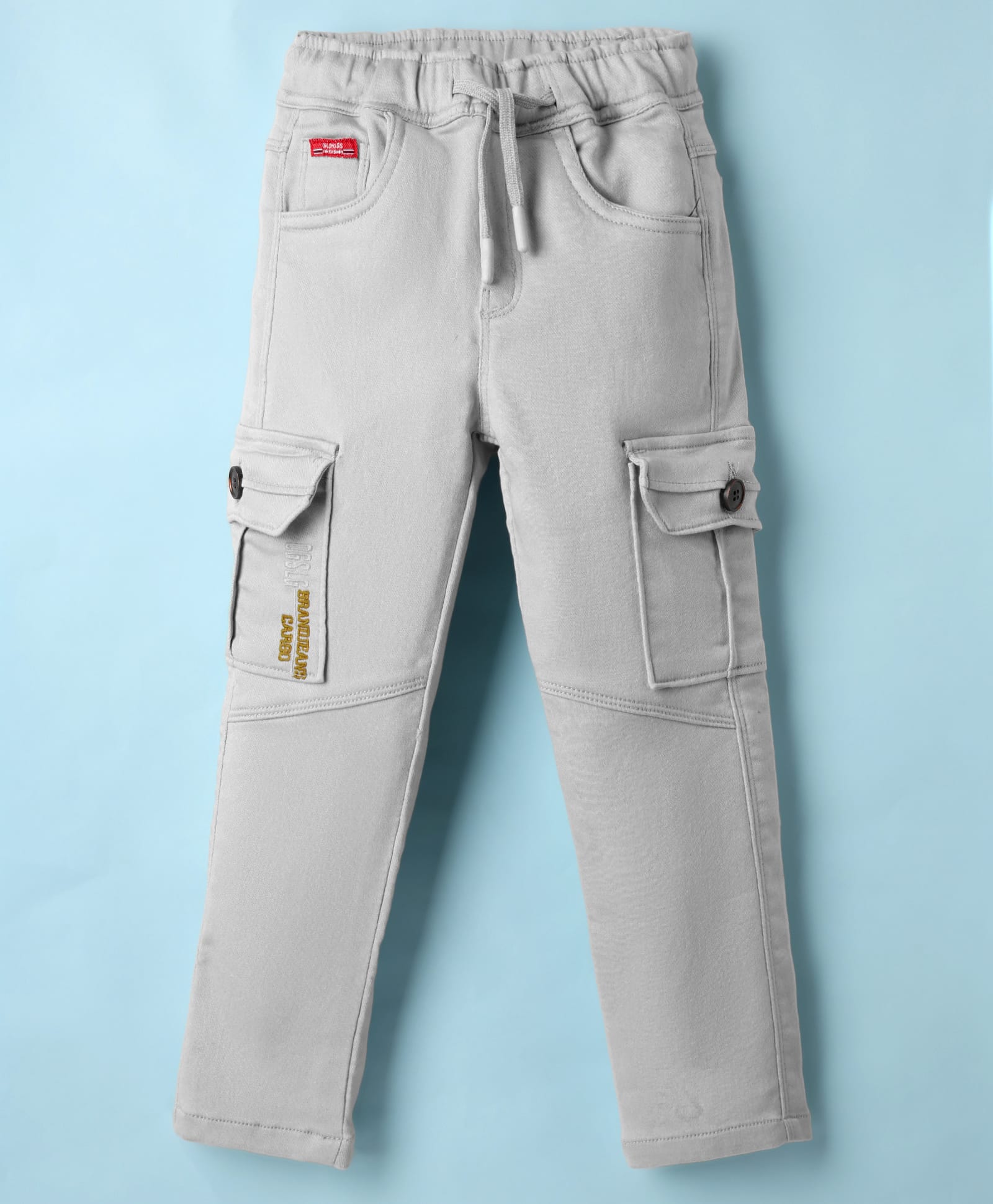 Olio Kids Cotton Woven Full Length Trouser With Text Embroidery & Cargo Pockets - Grey-picture-29