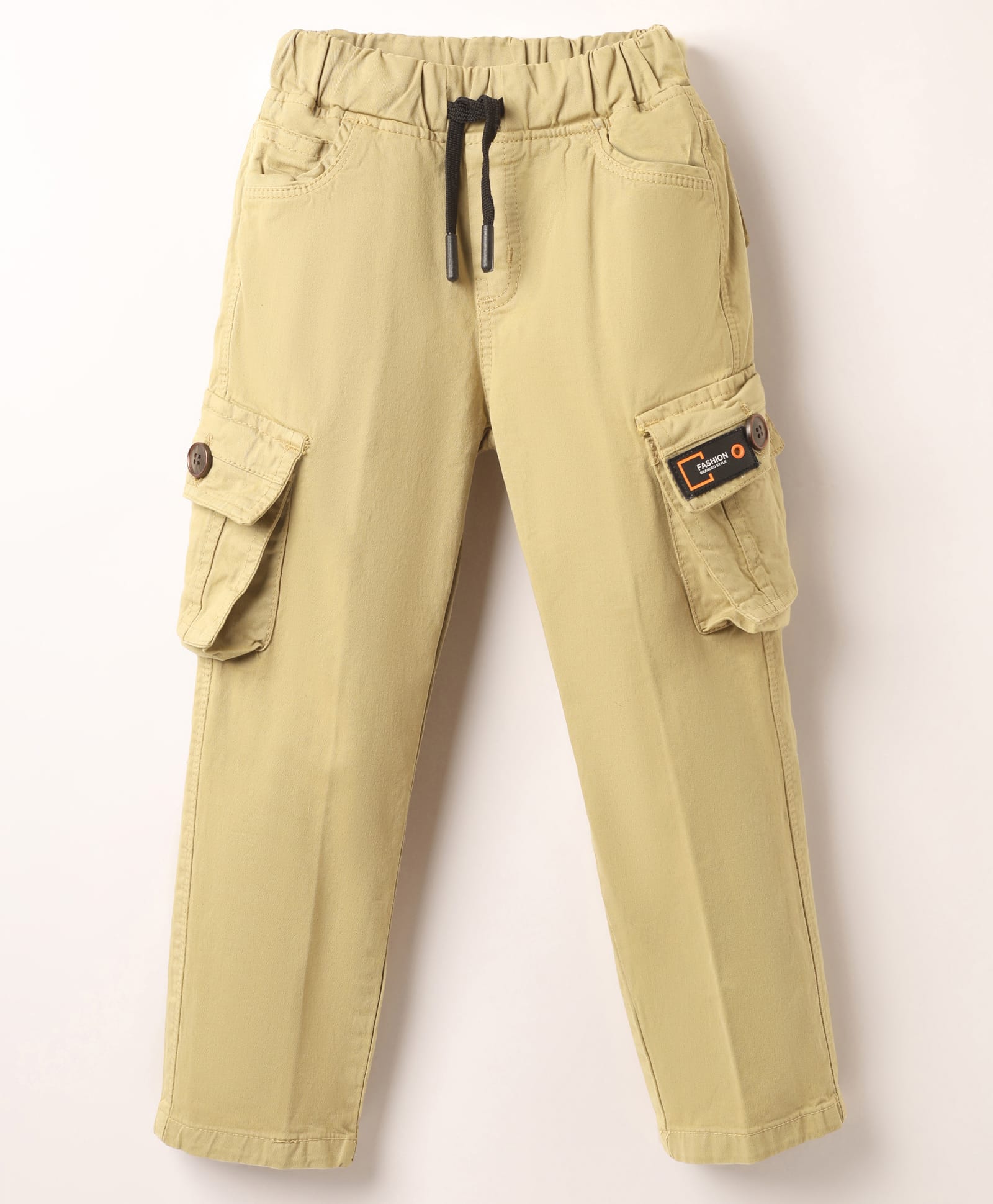 Olio Kids Cotton Woven Full Length Trouser With Cargo Pockets Text Print - Khaki-picture-25