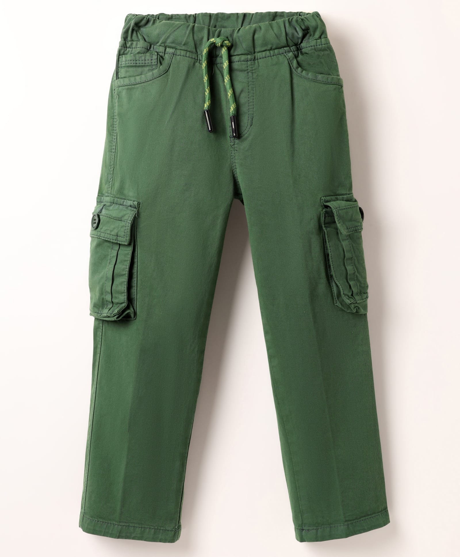 Olio Kids Cotton Woven Full Length Solid Trouser With Cargo Pockets - Olive Green-picture-29