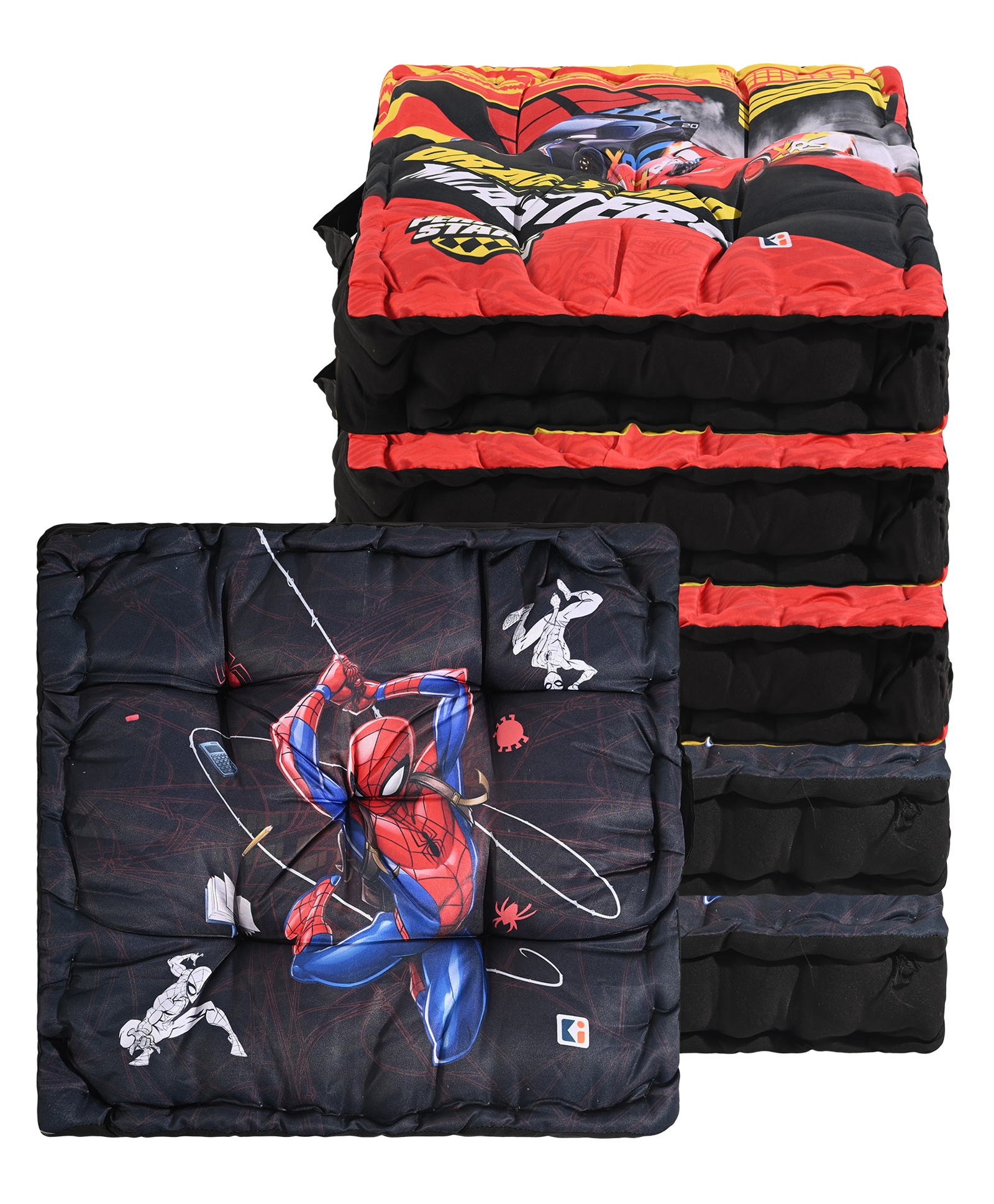 Kuber Industries Pack of 6 Back Rest for Chair | Printed Sitting Cushion Pillow for Back & Hip Support | Gaddi Chairpad for Car Seat | Black & Red-picture-14