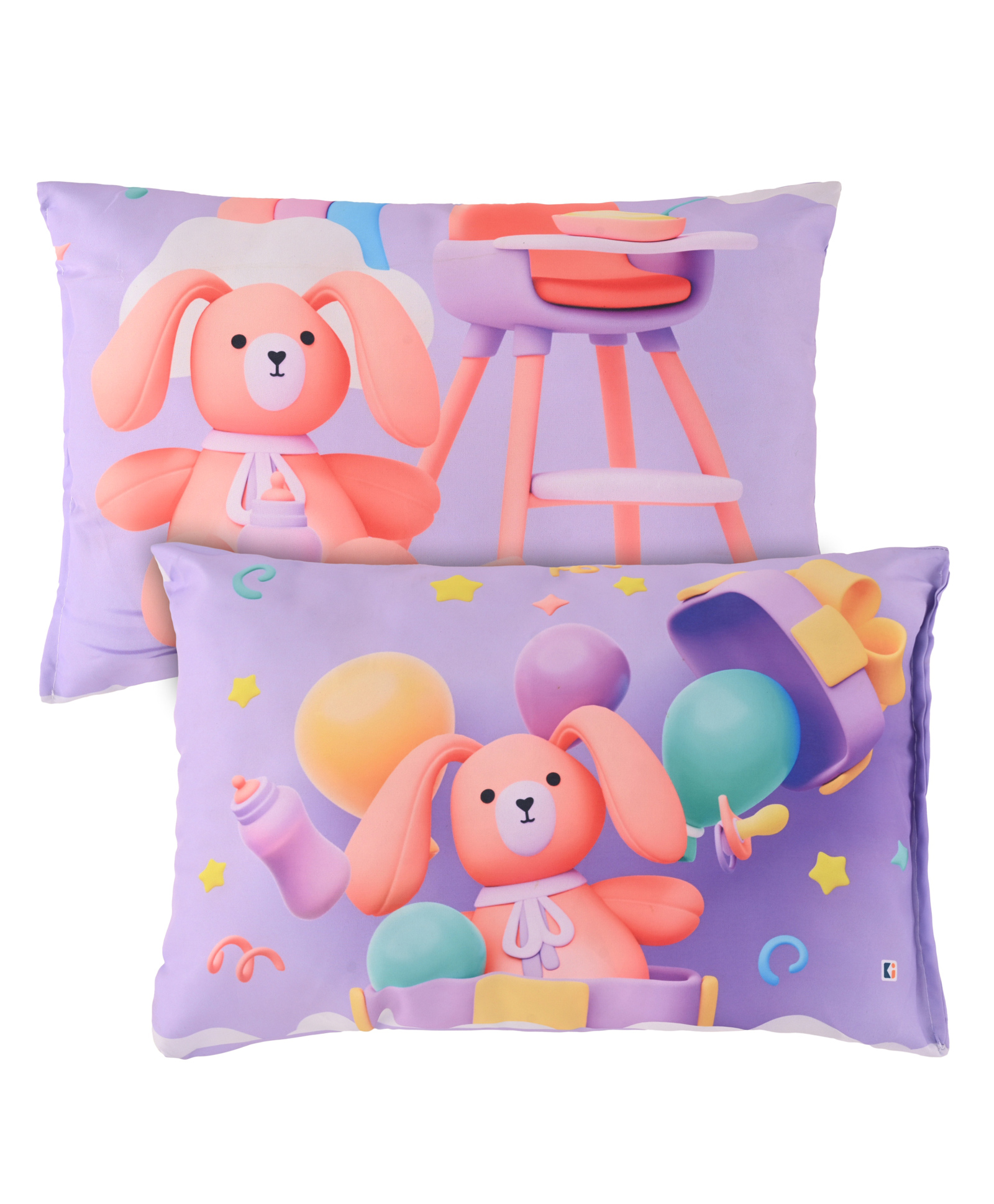 Kuber Industries Pack of 2 Kids Pillows for Boys & Girls | 12"x18" Microfiber Cushion & Pillow Filler for Sleeping Toddlers | Teddy Bear -Purple-picture-21