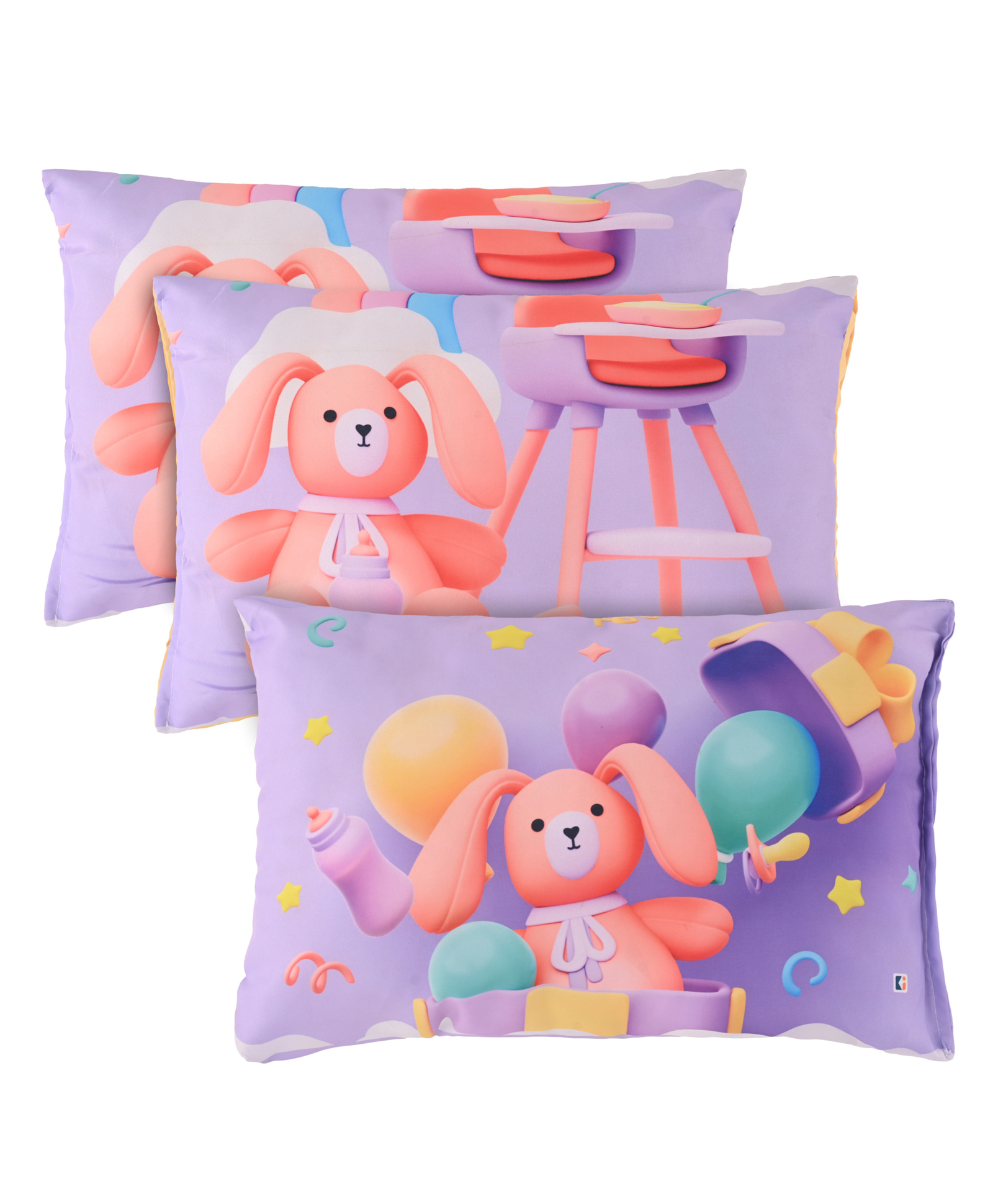 Kuber Industries Pack of 3 Kids Pillows for Boys & Girls | 12"x18" Microfiber Cushion & Pillow Filler for Sleeping Toddlers | Teddy Bear -Purple-picture-19