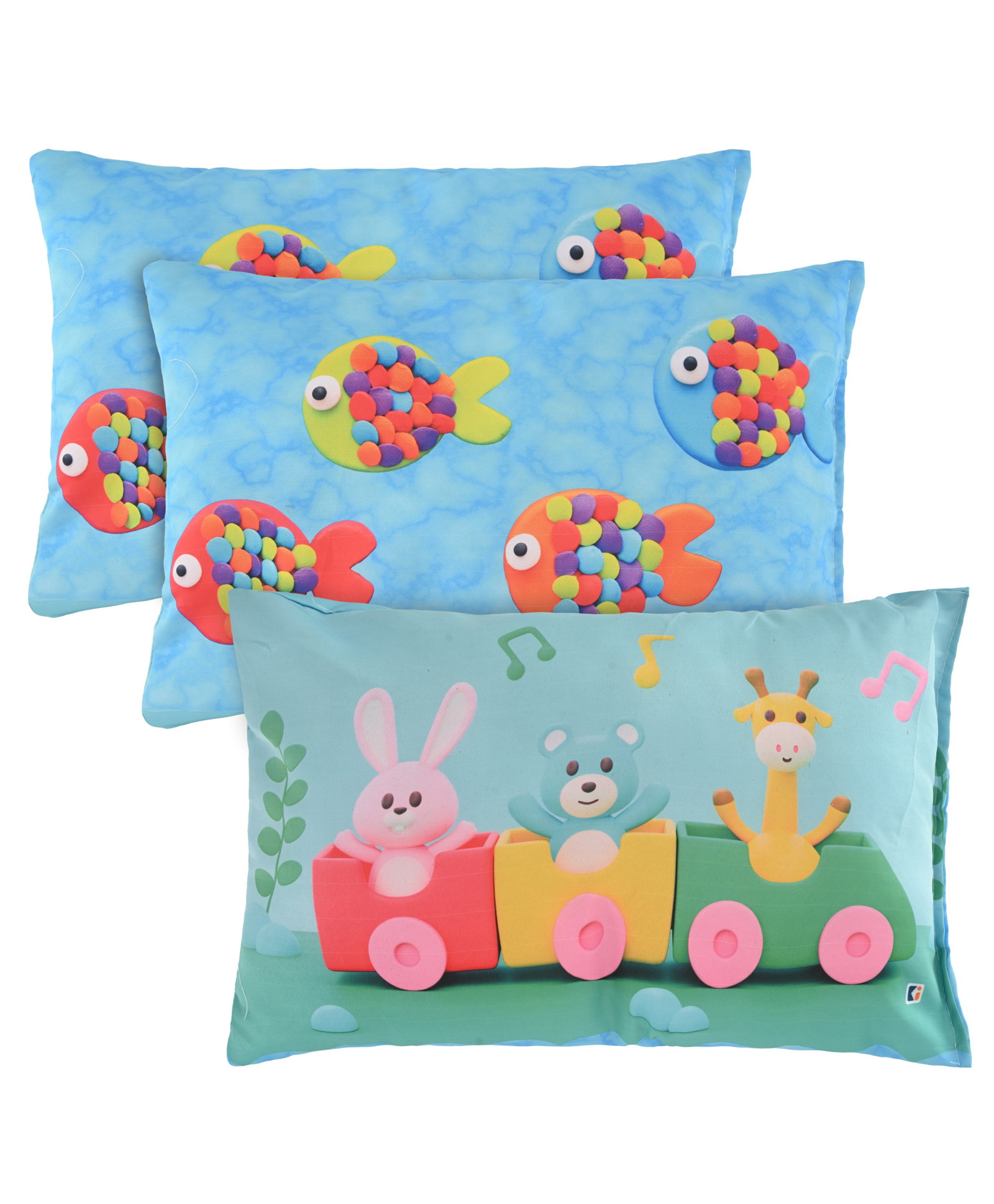 Kuber Industries Pack of 3 Kids Pillows for Boys & Girls | 12"x18" Microfiber Cushion & Pillow Filler for Sleeping Toddlers | Train & Fish -Blue-picture-13