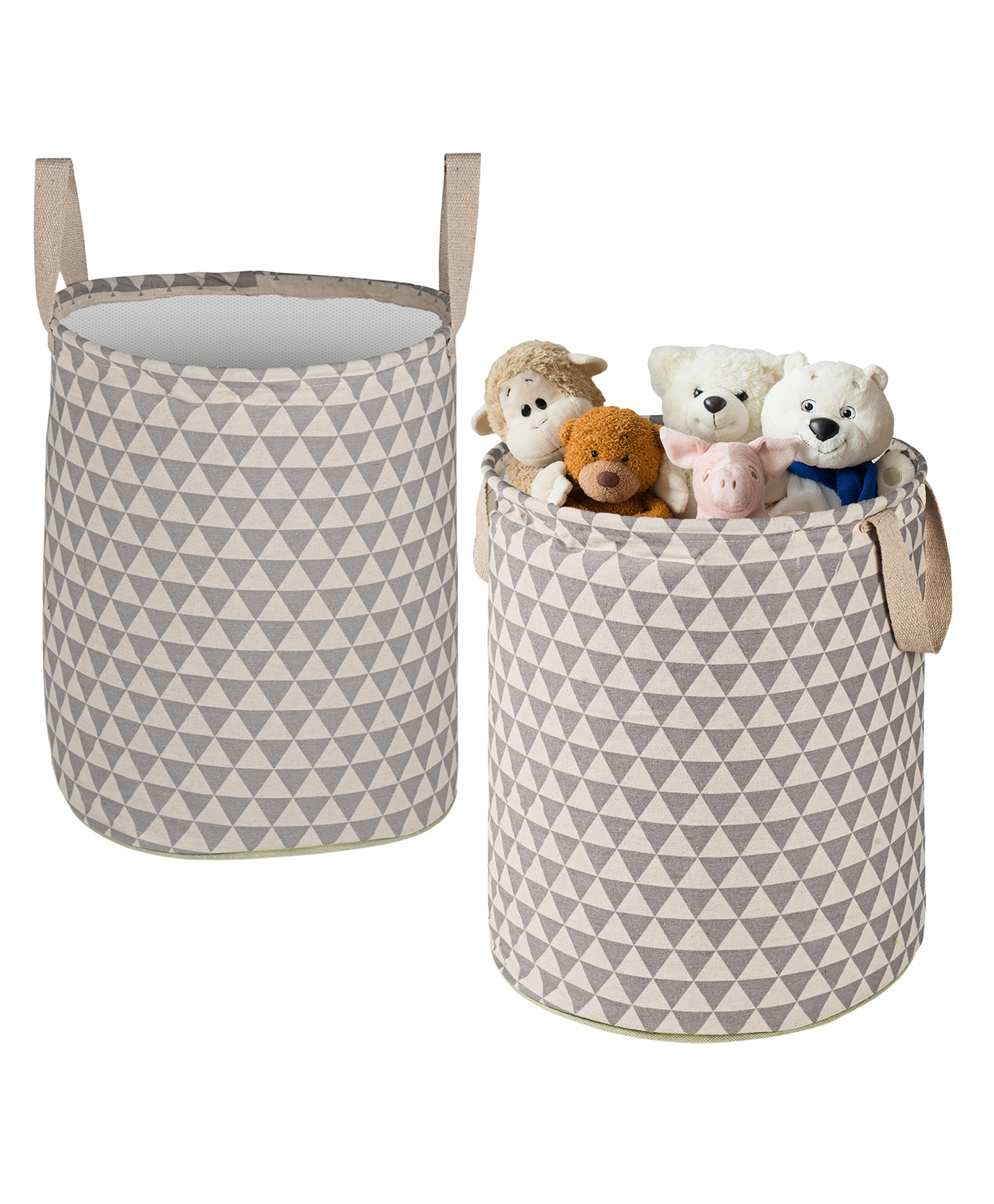 Kuber Industries Pack of 2 Cotton 45L Toys Organizer for Kids Room - Foldable Soft Toys Storage Bag/Basket/Container with Handles | Triangles -Grey-picture-41
