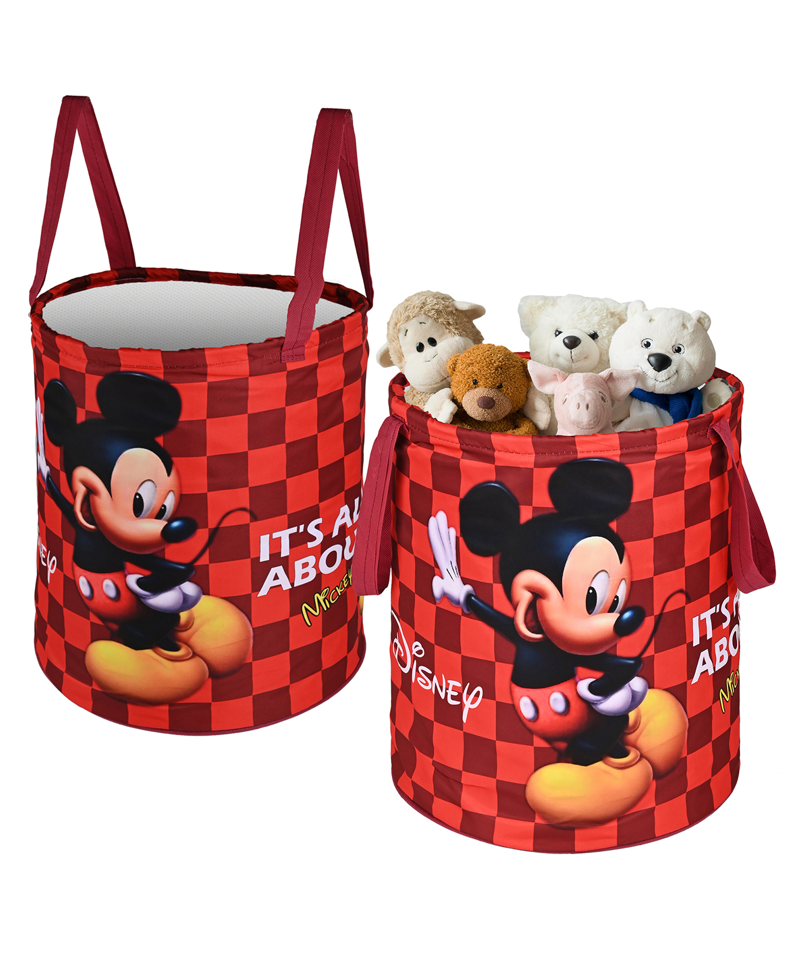 Kuber Industries Pack of 2 Foldable 45L Toys Organizer for Kids Room - Soft Toys Storage Bag/Basket/Container with Handles | Disney Mickey -Maroon-picture-32