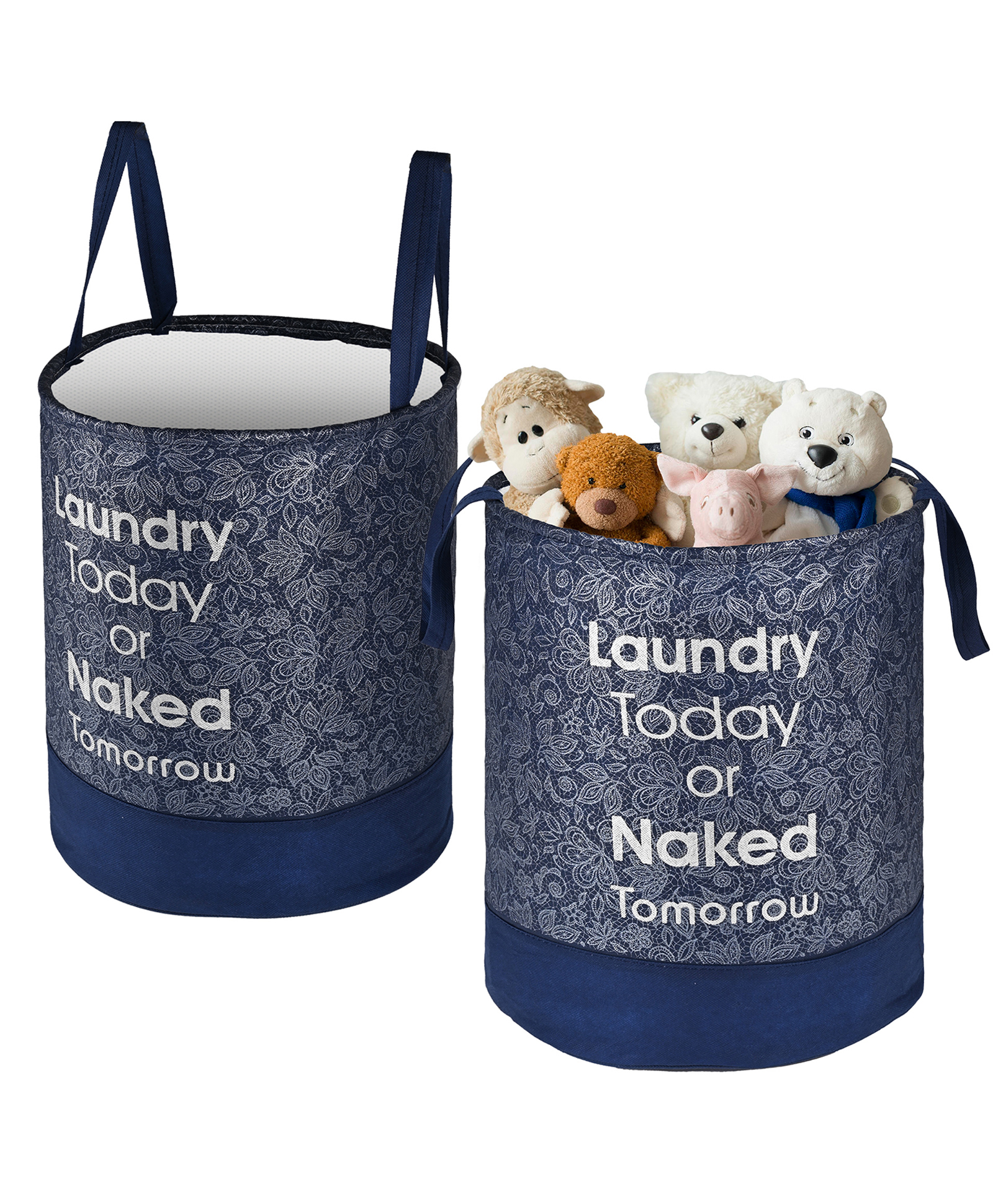 Kuber Industries Pack of 2 Foldable 45L Toys Organizer for Kids Room - Soft Toys Storage Bag/Basket/Container with Handles | Leaf Print -Blue-picture-34