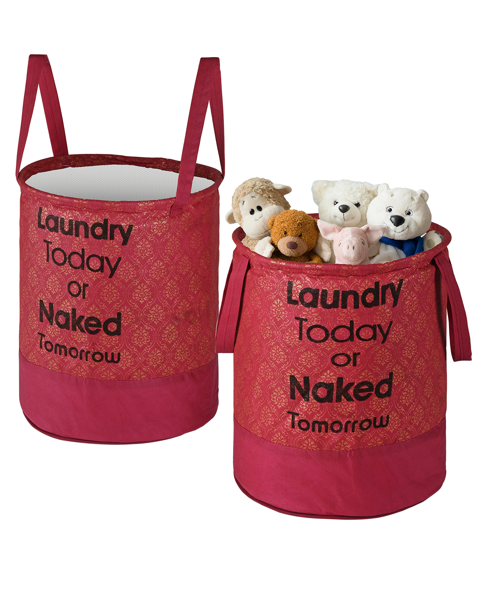 Kuber Industries Pack of 2 Foldable 45L Toys Organizer for Kids Room - Soft Toys Storage Bag/Basket/Container with Handles | Royal Print -Maroon-picture-35