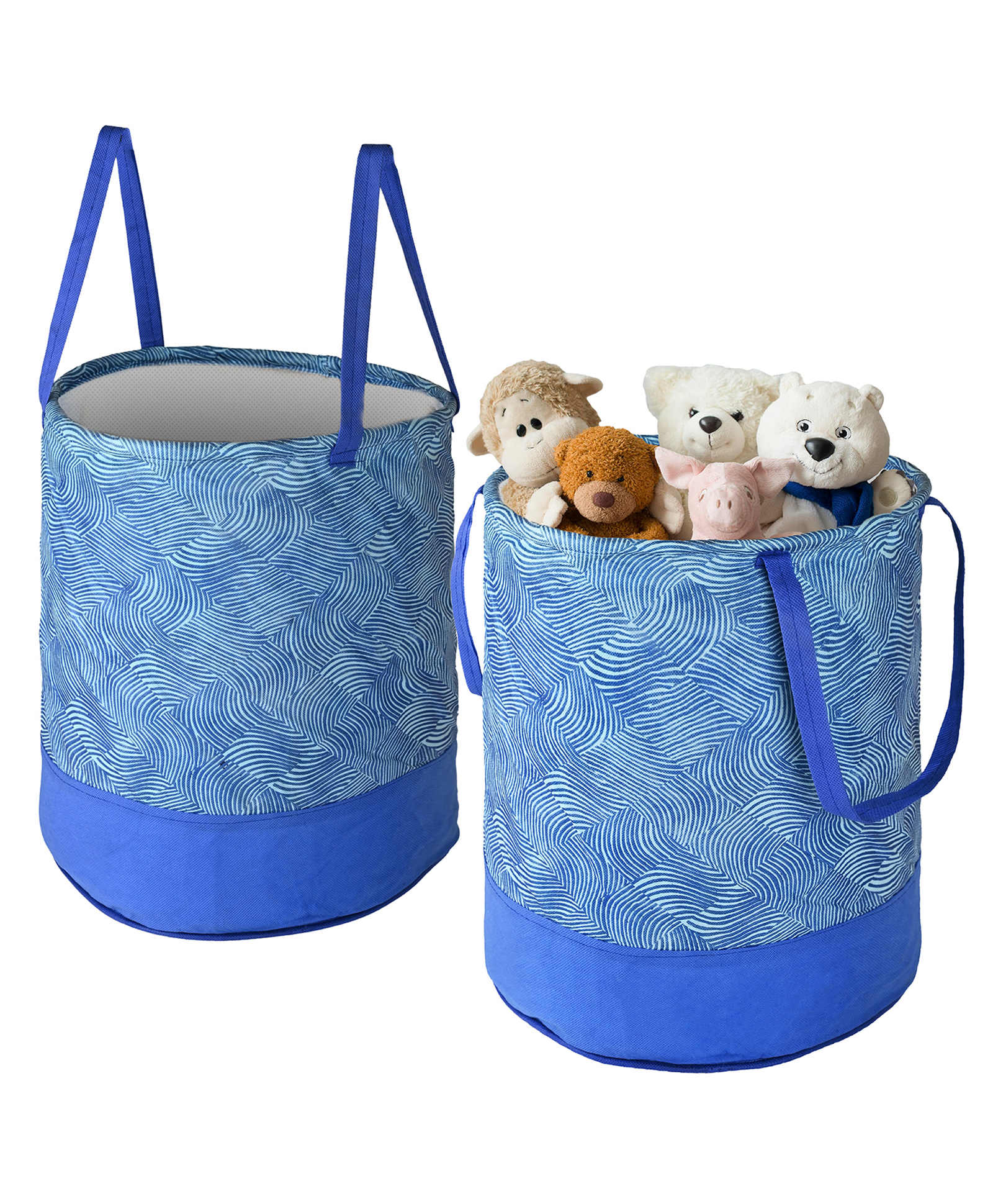 Kuber Industries Pack of 2 Foldable 45L Toys Organizer for Kids Room - Soft Toys Storage Bag/Basket/Container with Handles | Wavy Pattern -Blue-picture-36