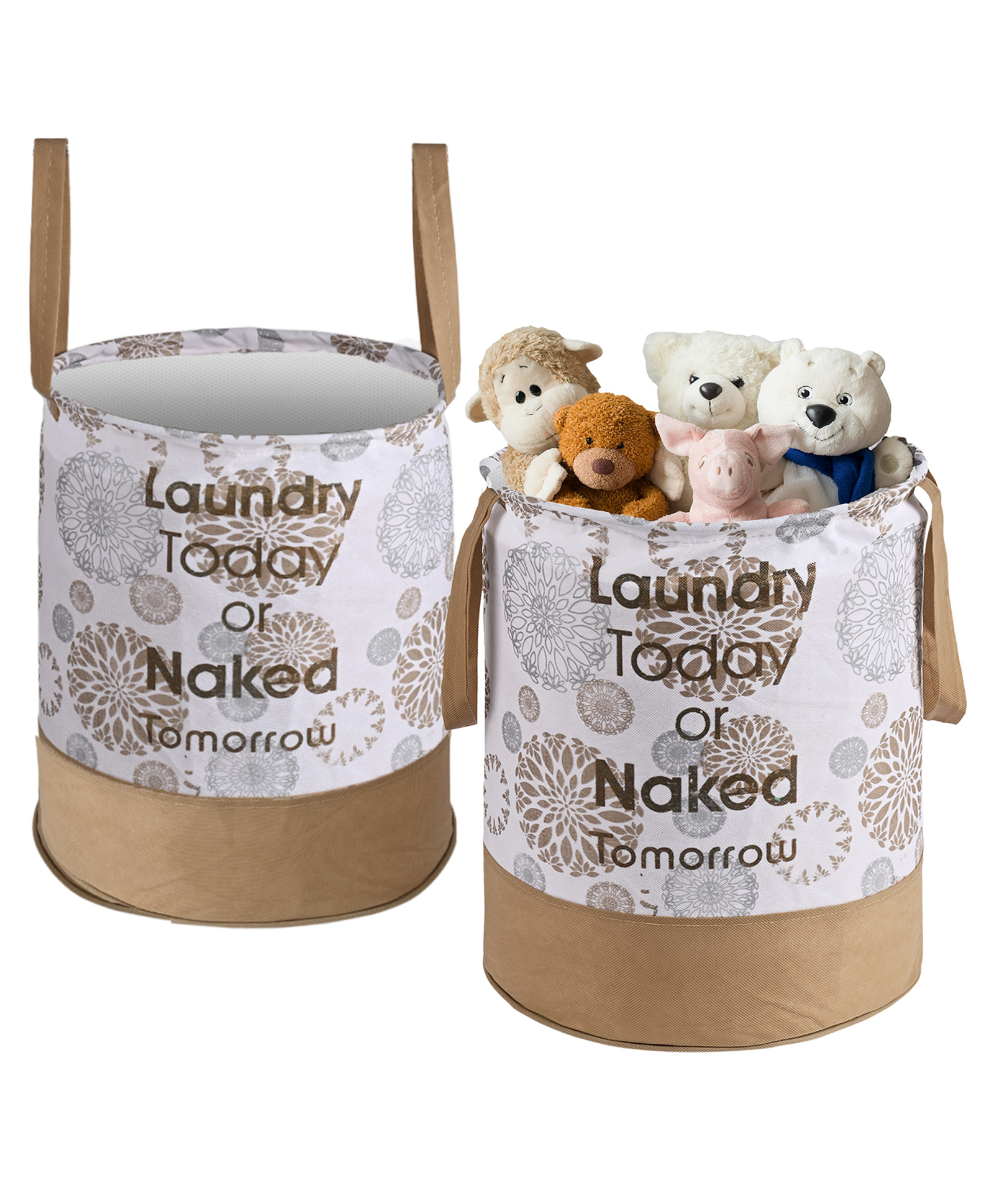 Kuber Industries Pack of 2 Foldable 45L Toys Organizer for Kids Room - Toys Storage Bag/Basket/Container with Handles | Floral Print -White & Gold-picture-40