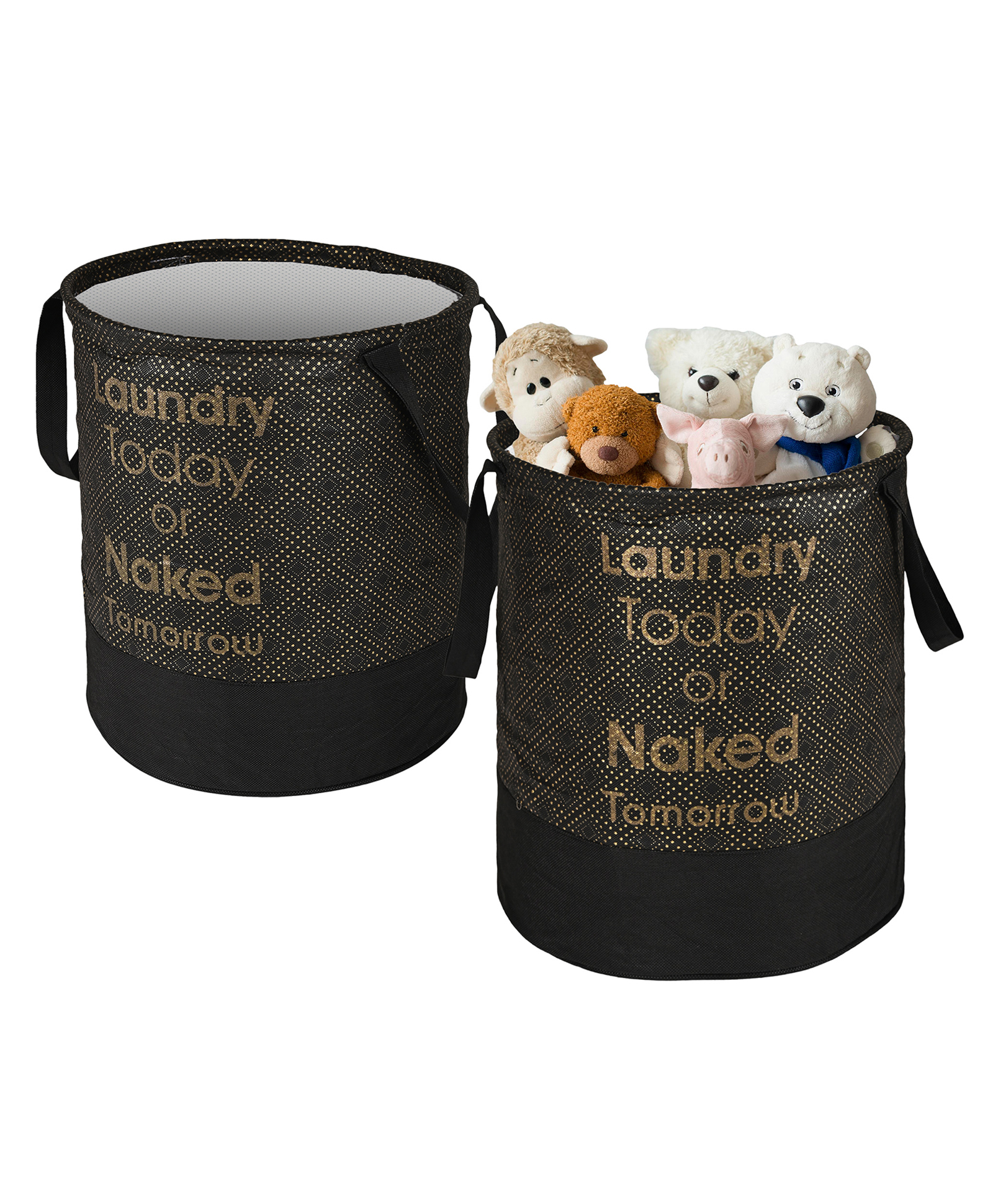 Kuber Industries Pack of 2 Foldable 45L Toys Organizer for Kids Room - Soft Toys Storage Bag/Basket/Container with Handles | Dots - Black & Gold-picture-37