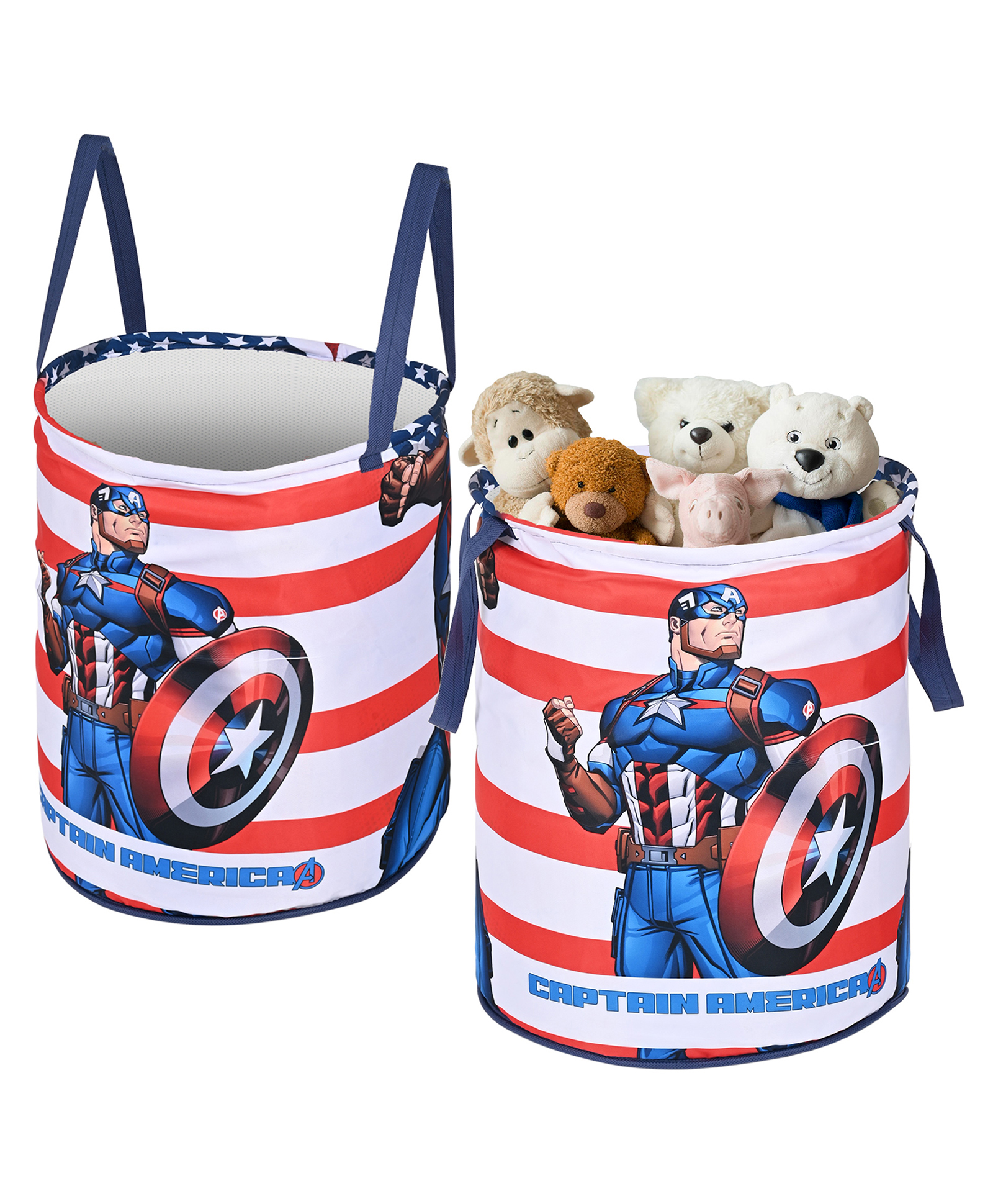 Kuber Industries Pack of 2 Foldable 45L Toys Organizer for Kids Room - Toys Storage Bag/Basket/Container with Handles | Marvel Captain America - Blue-picture-26