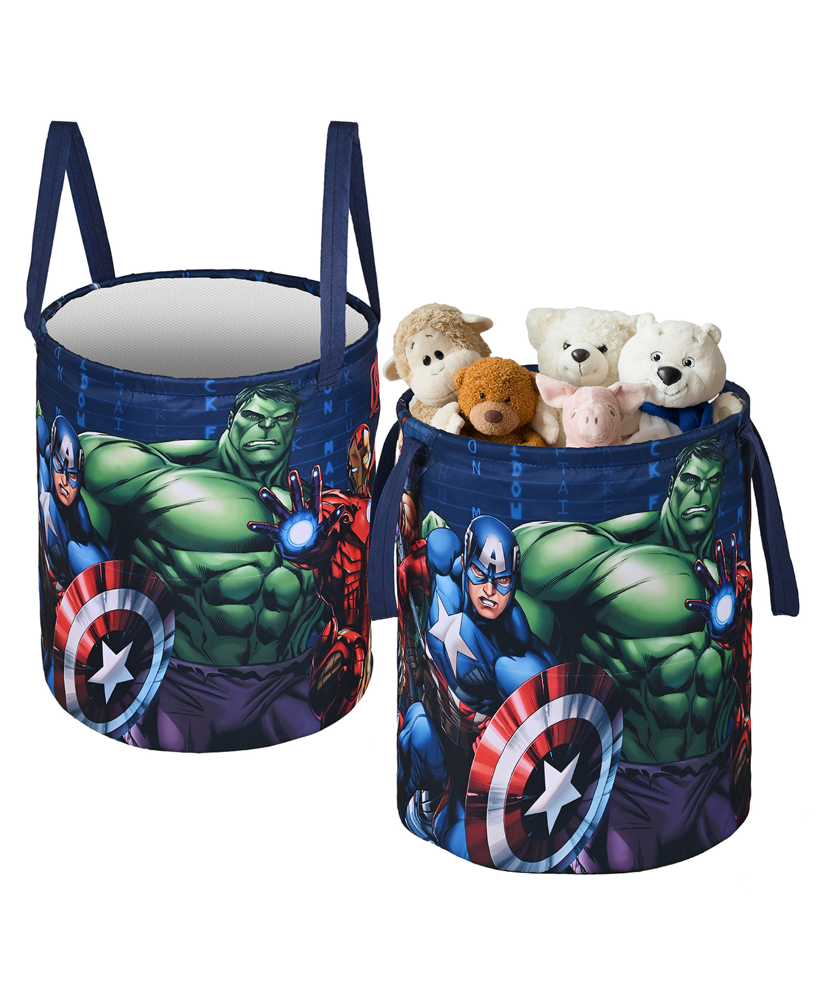 Kuber Industries Pack of 2 Foldable 45L Toys Organizer for Kids Room - Soft Toys Storage Bag/Basket/Container with Handles | Marvel Avengers - Blue-picture-27
