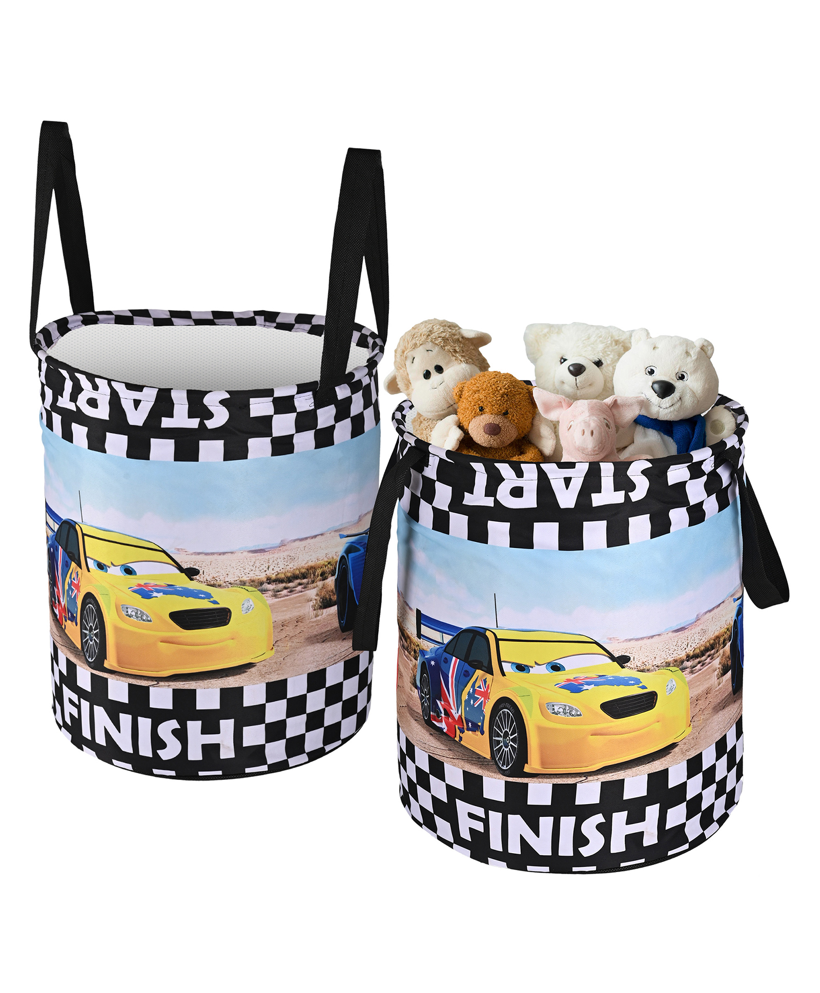 Kuber Industries Pack of 2 Foldable 45L Toys Organizer for Kids Room - Soft Toys Storage Bag/Basket/Container with Handles | Disney Cars - Multicolor-picture-42