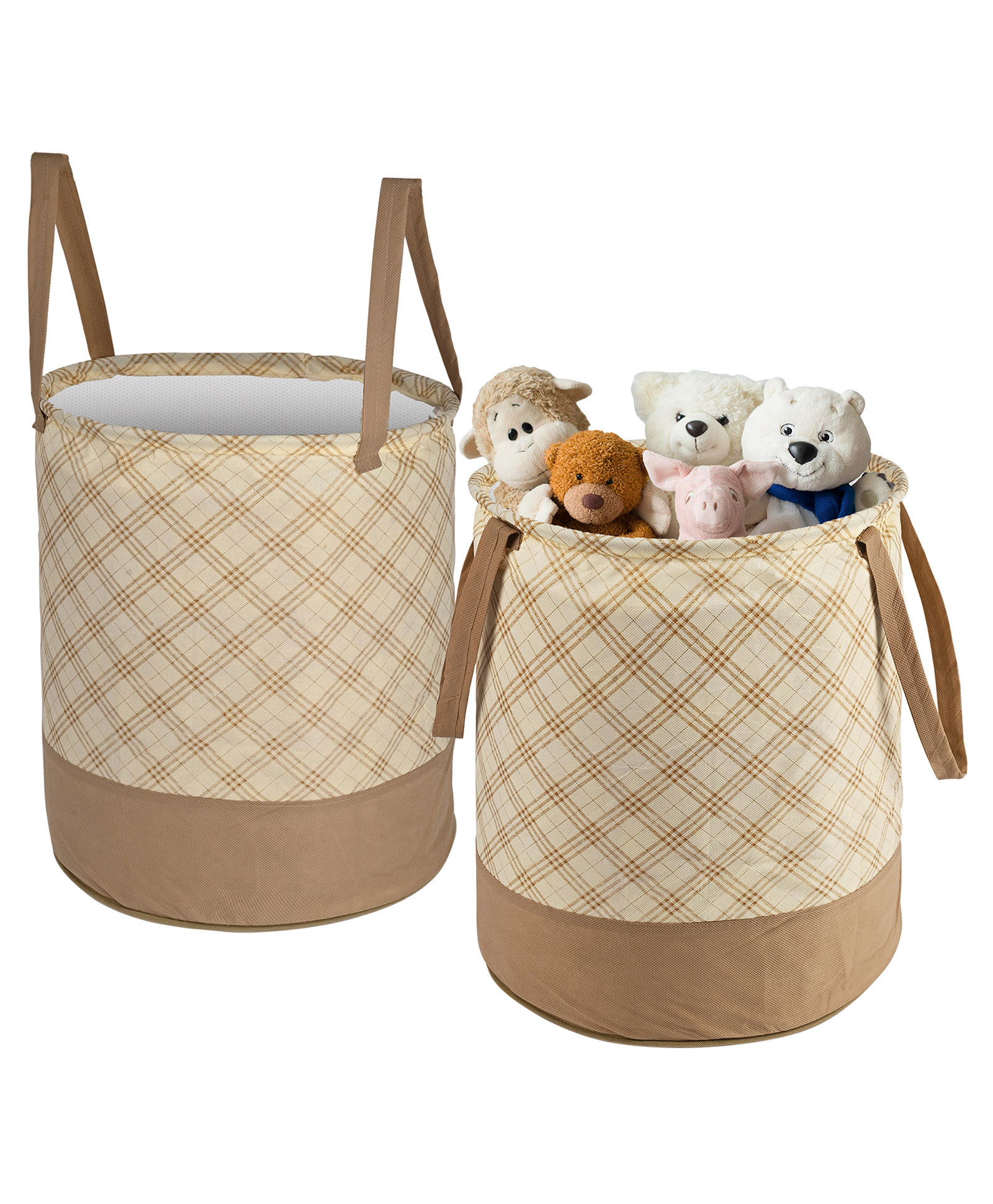 Kuber Industries Pack of 2 Foldable 45L Toys Organizer for Kids Room - Soft Toys Storage Bag/Basket/Container with Handles | Checkered - Cream-picture-39