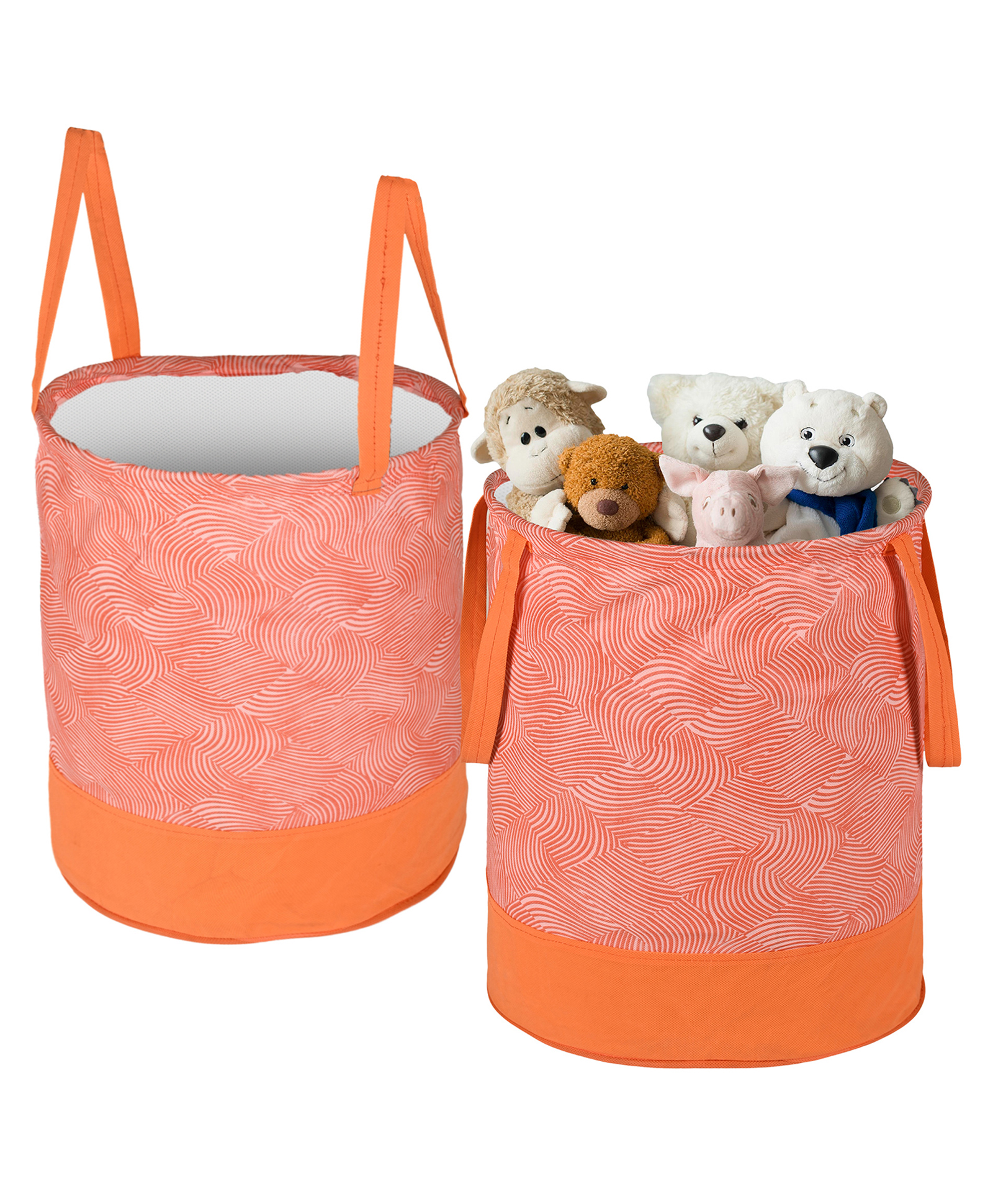 Kuber Industries Pack of 2 Foldable 45L Toys Organizer for Kids Room - Soft Toys Storage Bag/Basket/Container with Handles | Curvy Design - Orange-picture-29