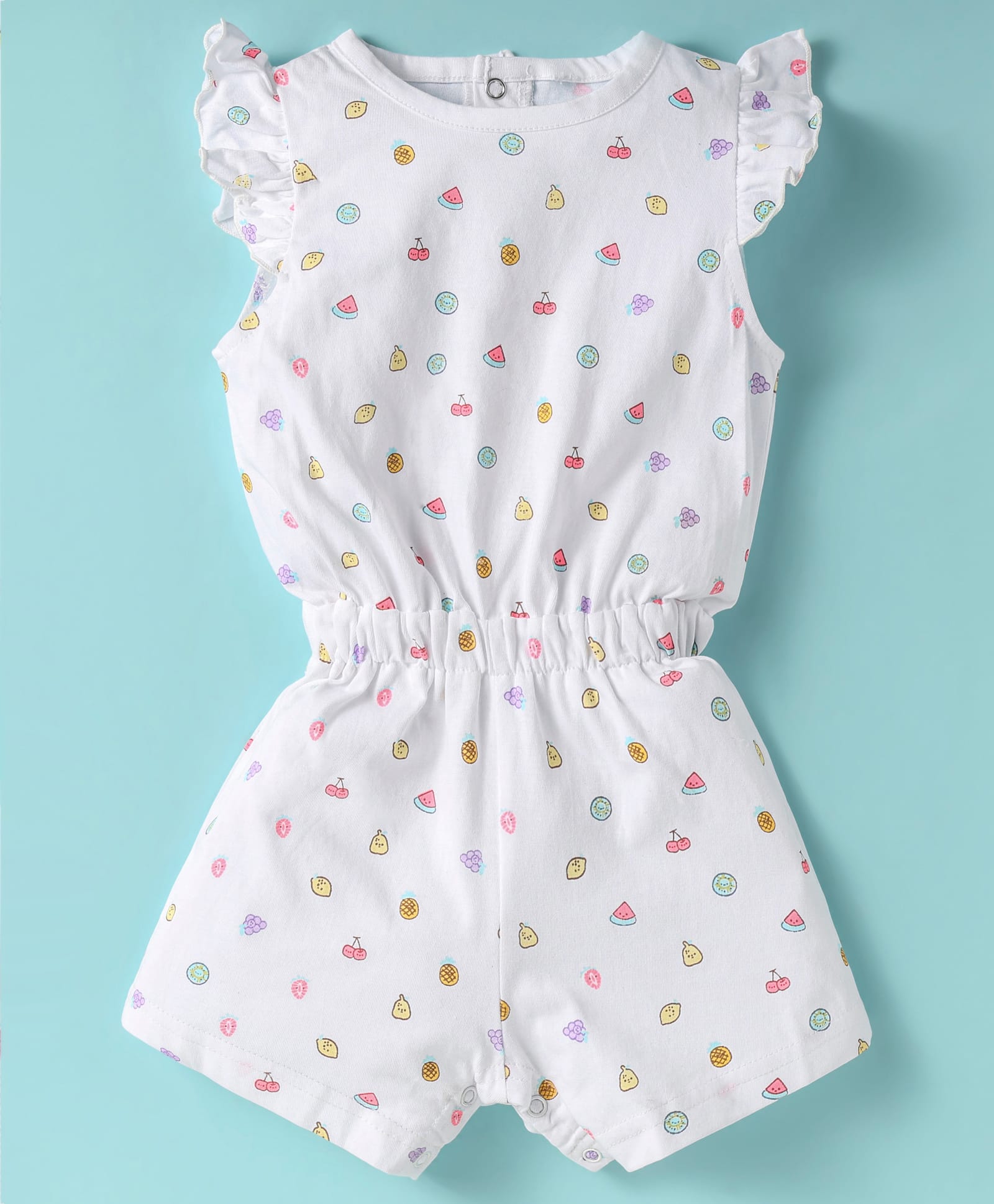 ToffyHouse Single Jersey Knit Frill Sleeves Jumpsuit with Fruits Print - White-image-15