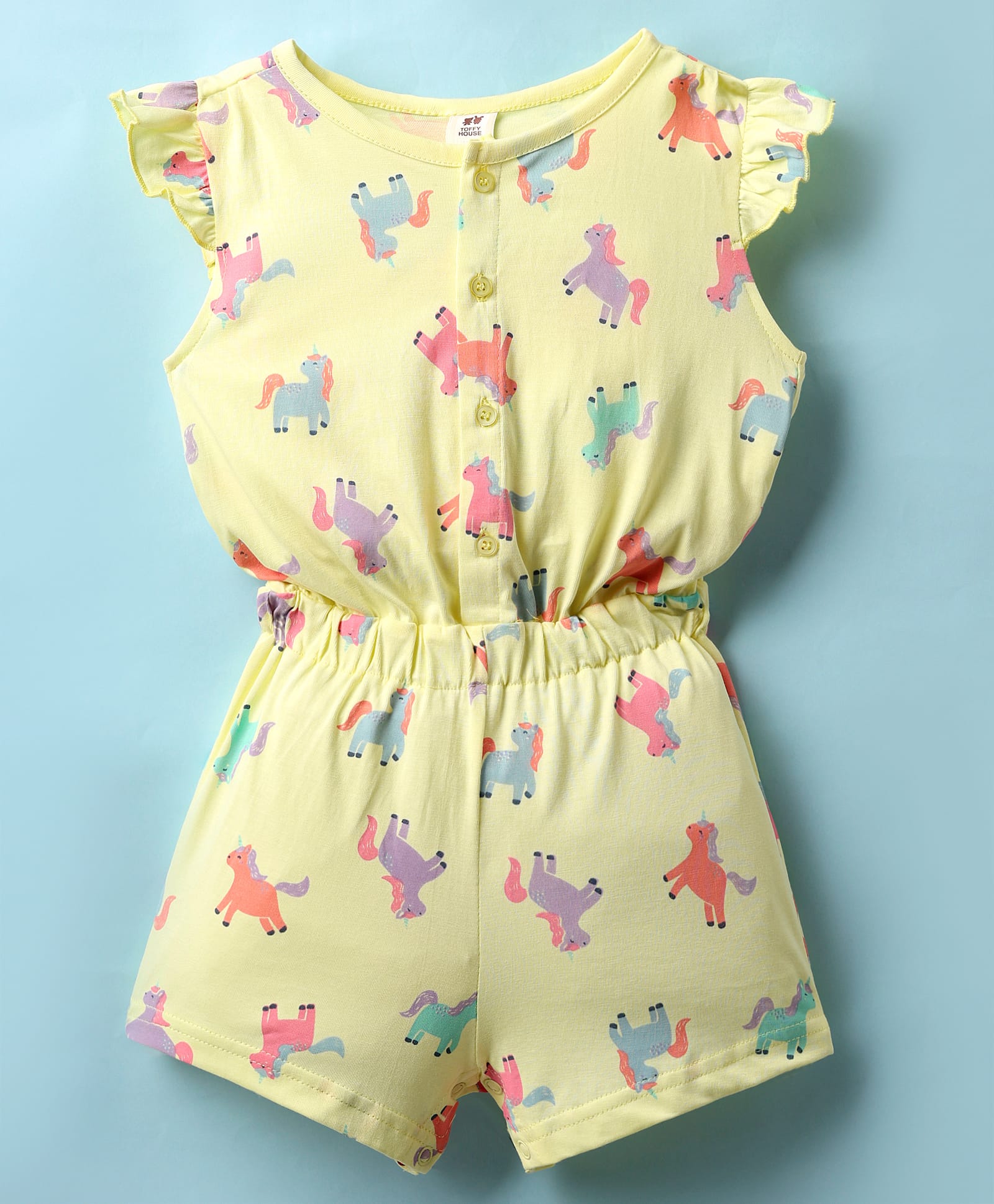 ToffyHouse Single Jersey Frill Sleeves Jumpsuit with Unicorn Print - Yellow-image-7