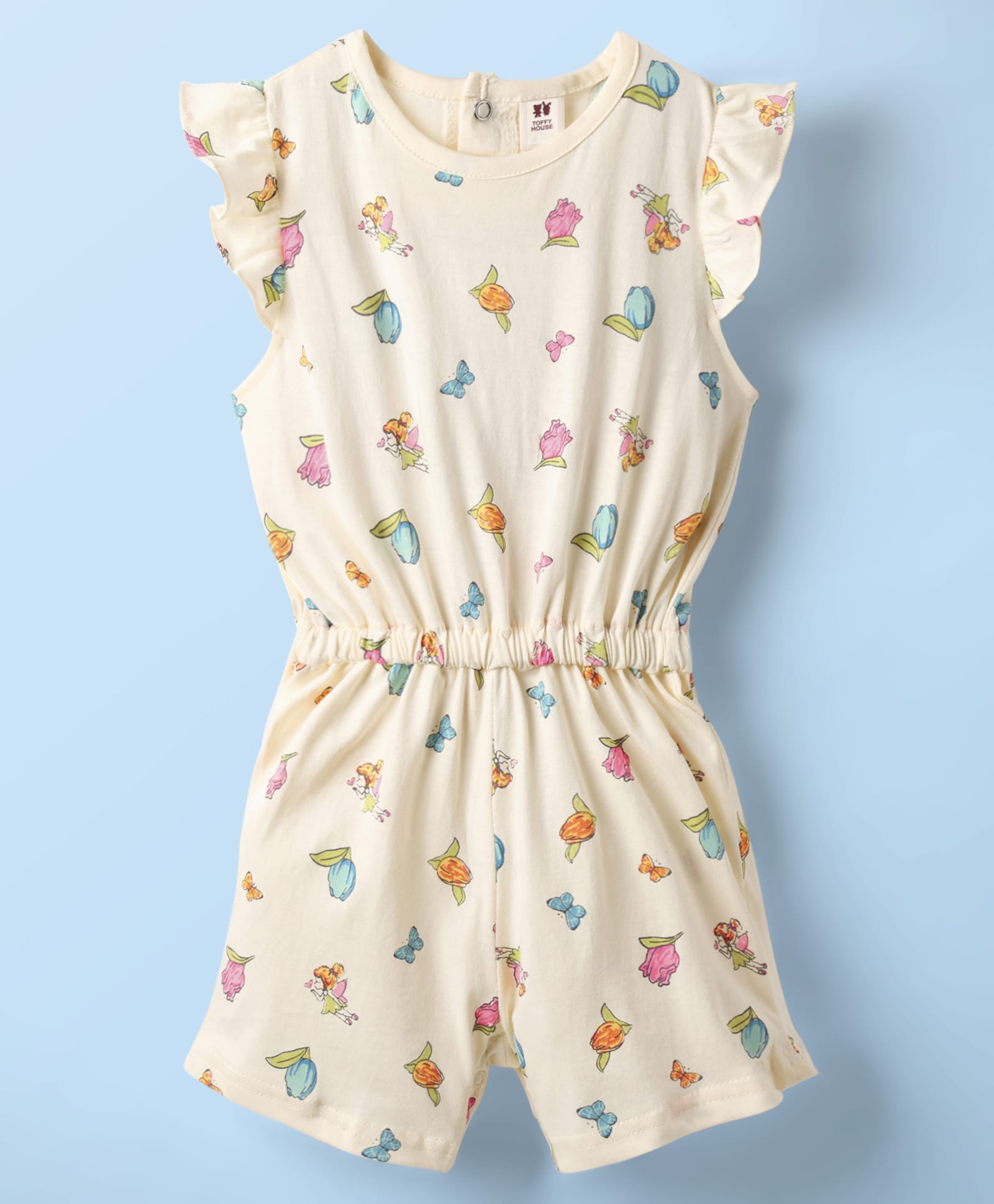 ToffyHouse Single Jersey Knit Frill Sleeves Jumpsuits with Floral Print - Lemon Yellow-image-21