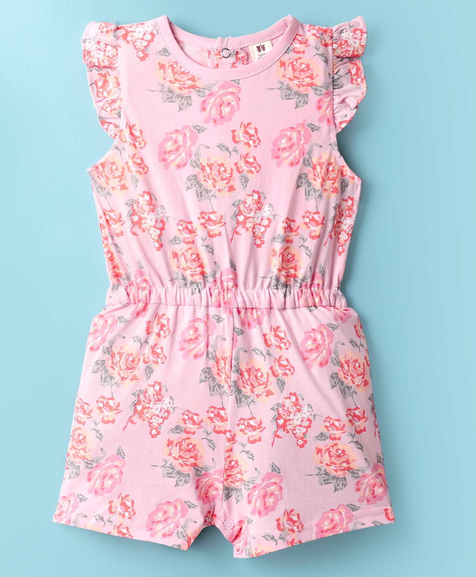 ToffyHouse Single Jersey Knit Frill Sleeves Jumpsuit With Floral Print - Pink-picture-20
