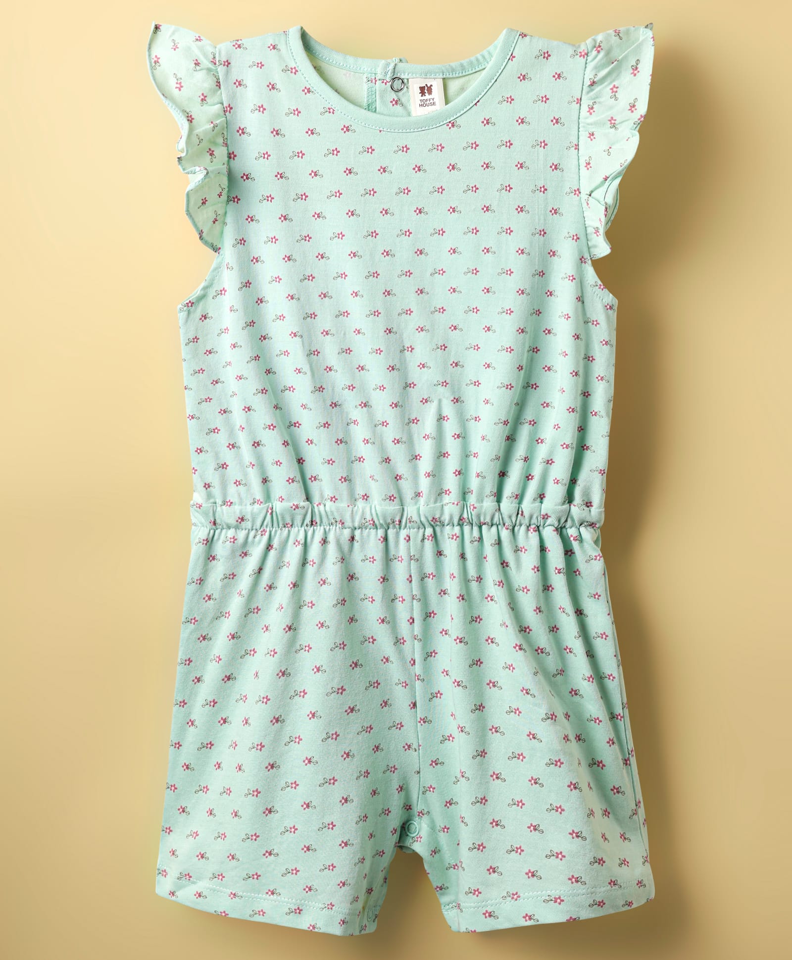 ToffyHouse Single Jersey Knit Frill Sleeves Jumpsuit with Floral Print - Light Green-image-45