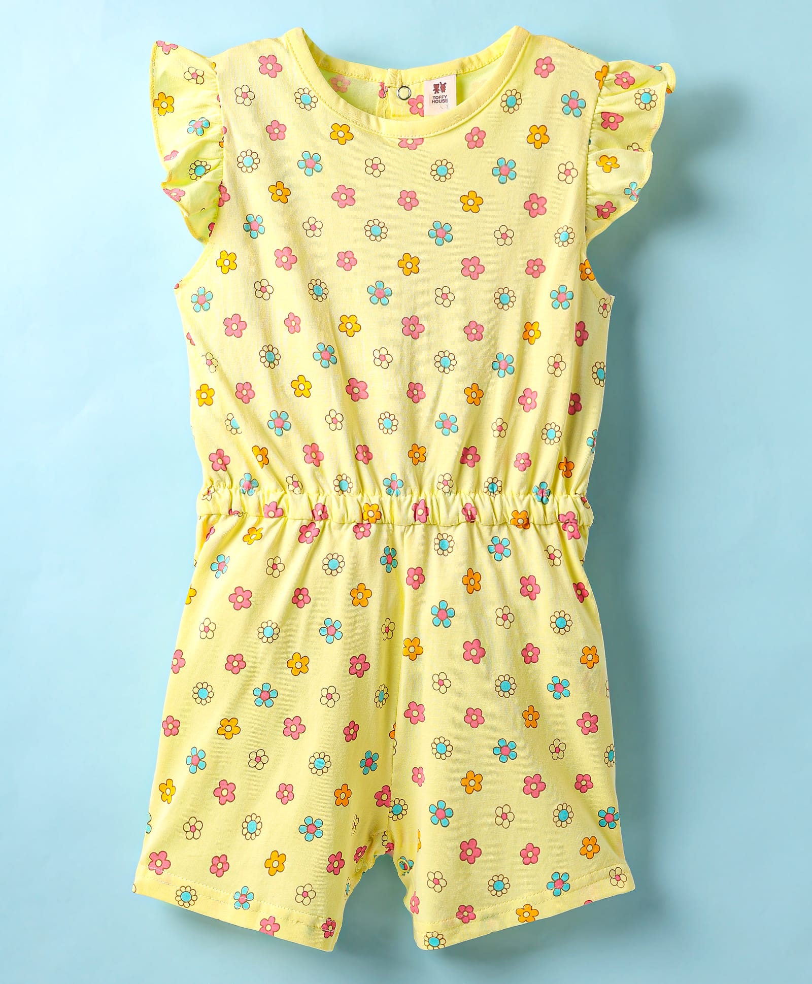 ToffyHouse Single Jersey Knit Half Sleeves Jumpsuits With Floral Print - Yellow-image-32