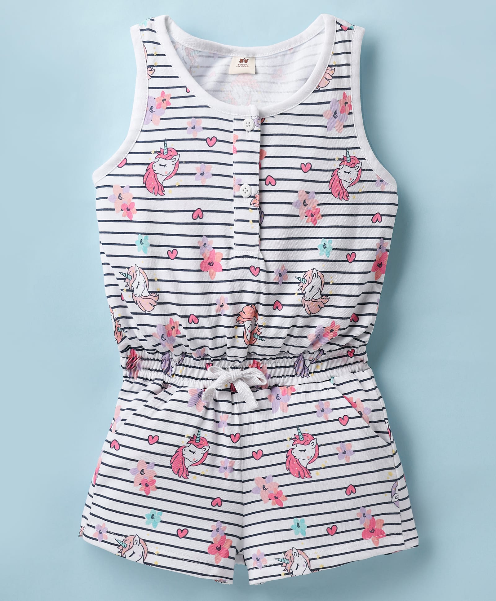 ToffyHouse Single Jersey Knit Sleeveless Jumpsuits with Stripe Design & Unicorn Print - White-picture-28