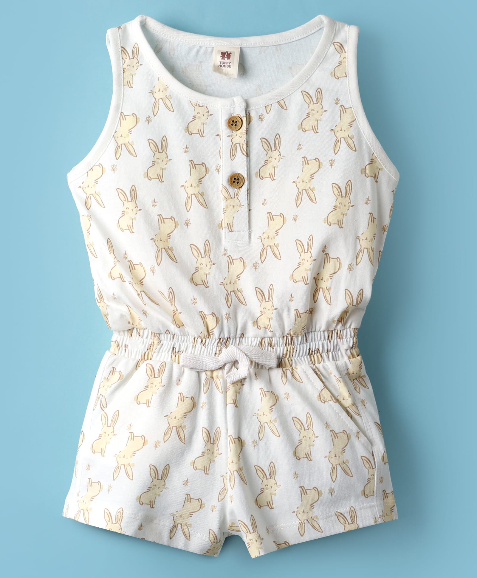 ToffyHouse Single Jersey Knit Sleeveless Jumpsuit With Bunny Print - Off White-image-10
