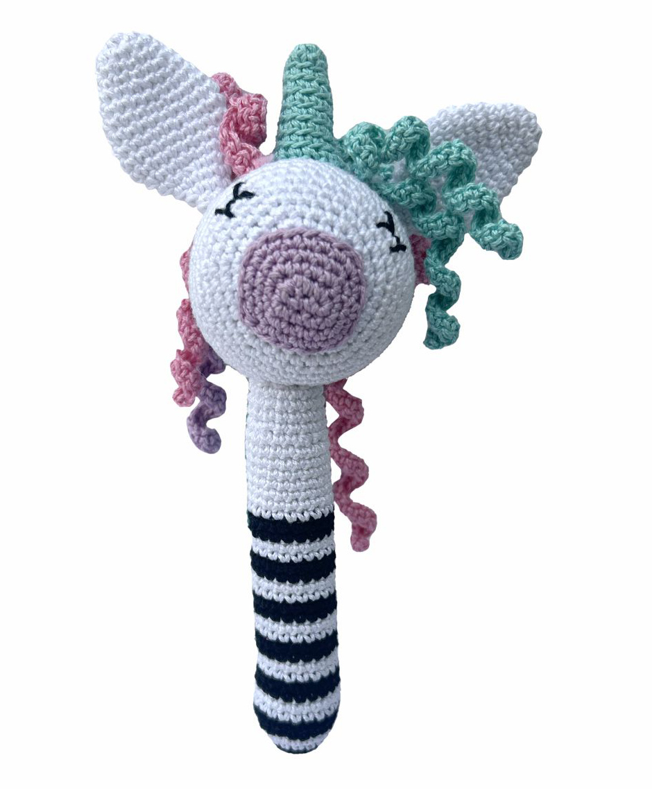 CLAPJOY Baby Unicorn Long Rattle Handmade Crochet Baby Ring Rattle Toy | Teething Toy-image-19
