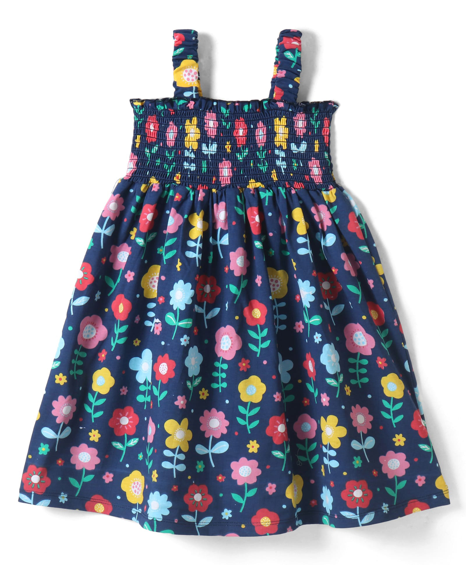 Babyhug Single Jersey Knit Sleeveless Frock with Floral Print & Bow Applique - Navy Blue-image-29