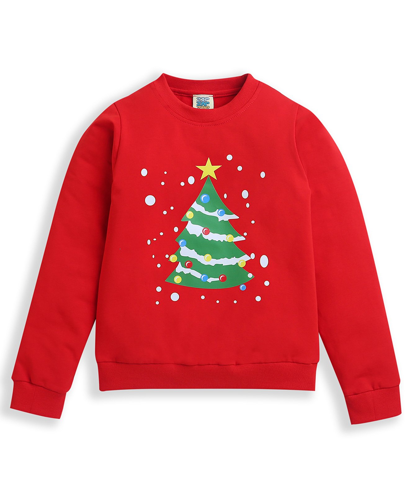 ZIP ZAP ZOOP Cotton Knit Christmas Theme Full Sleeves Christmas Tree Printed Sweatshirt - Red-image-10