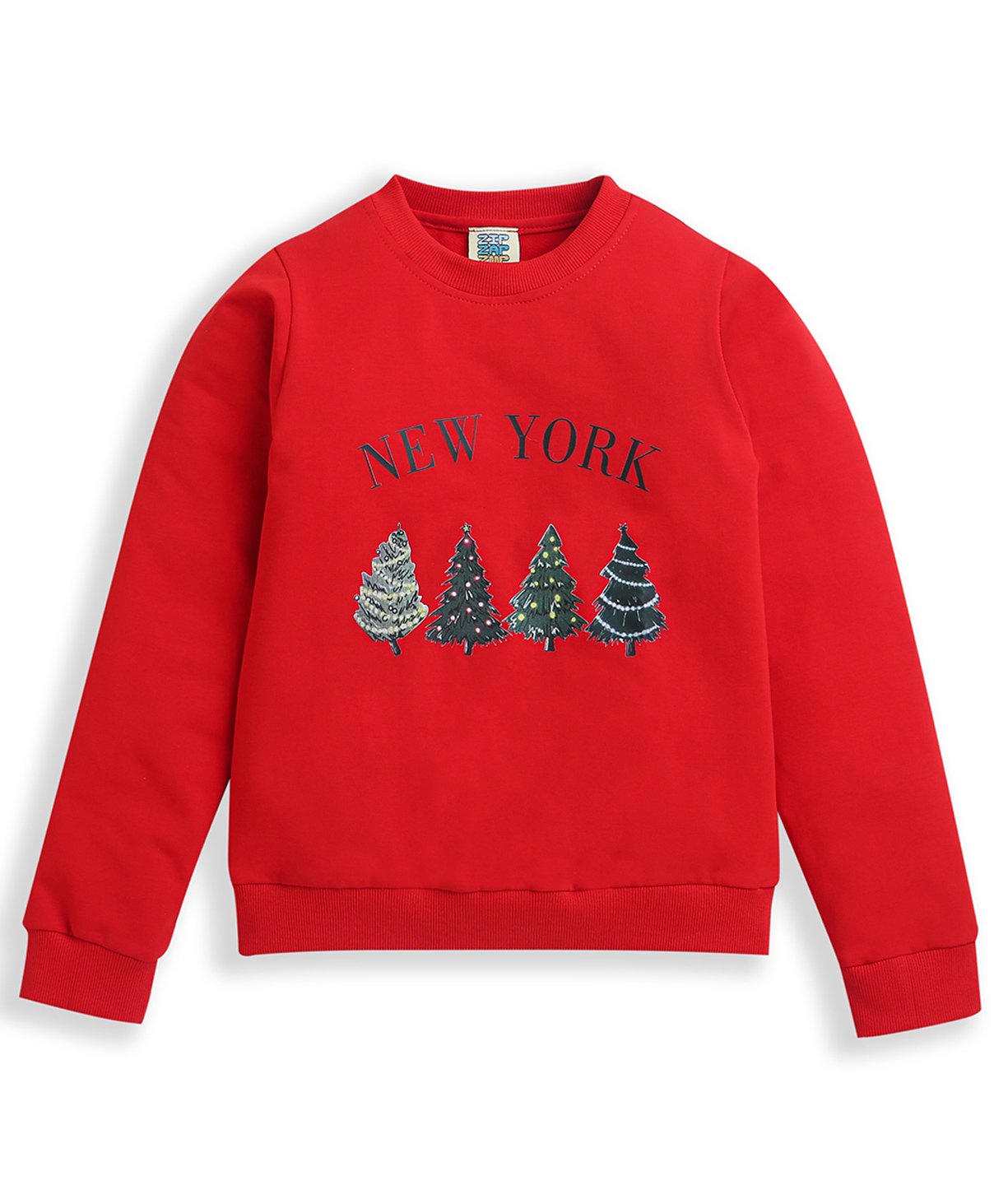 ZIP ZAP ZOOP Cotton Knit Christmas Theme Full Sleeves Christmas Tree Printed Sweatshirt - Red-picture-16